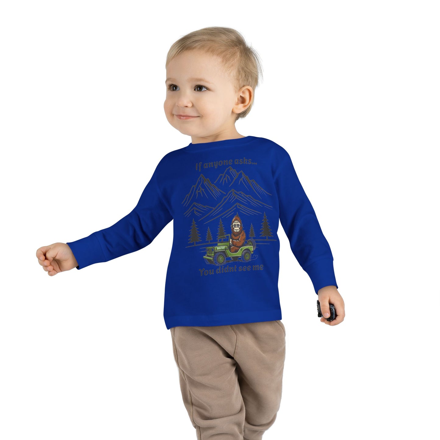 Bigfoot Spotted In A Jeep, You Didn't See Me, Cute Kids Long Sleeve Shirt