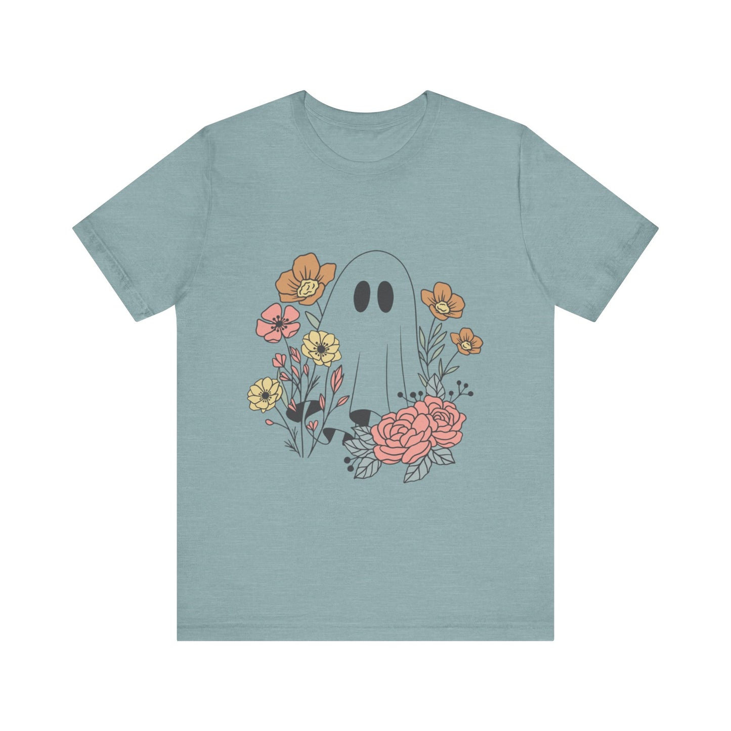 Ghost Hiding In A Flower Field Halloween Tee