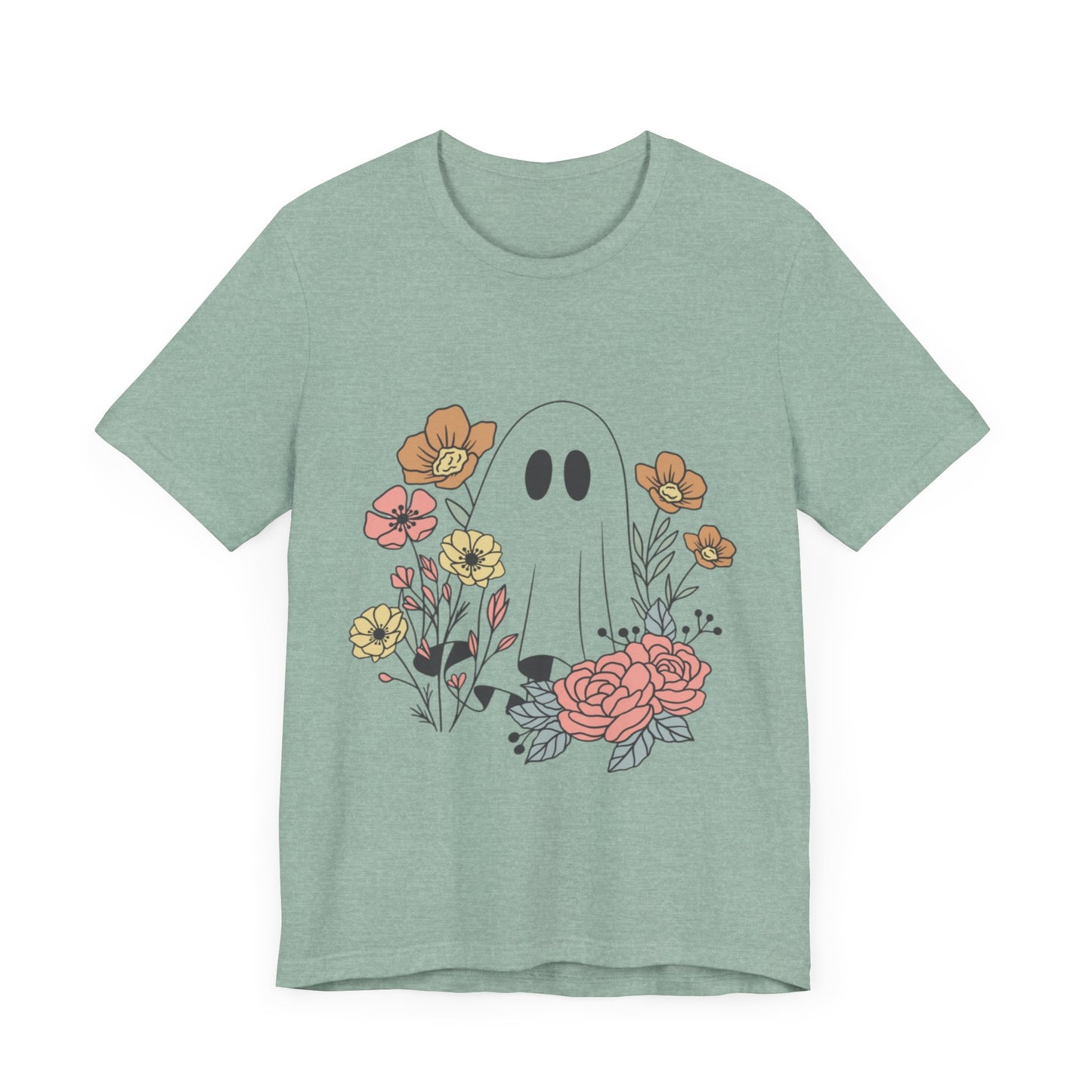 Ghost Hiding In A Flower Field Halloween Tee