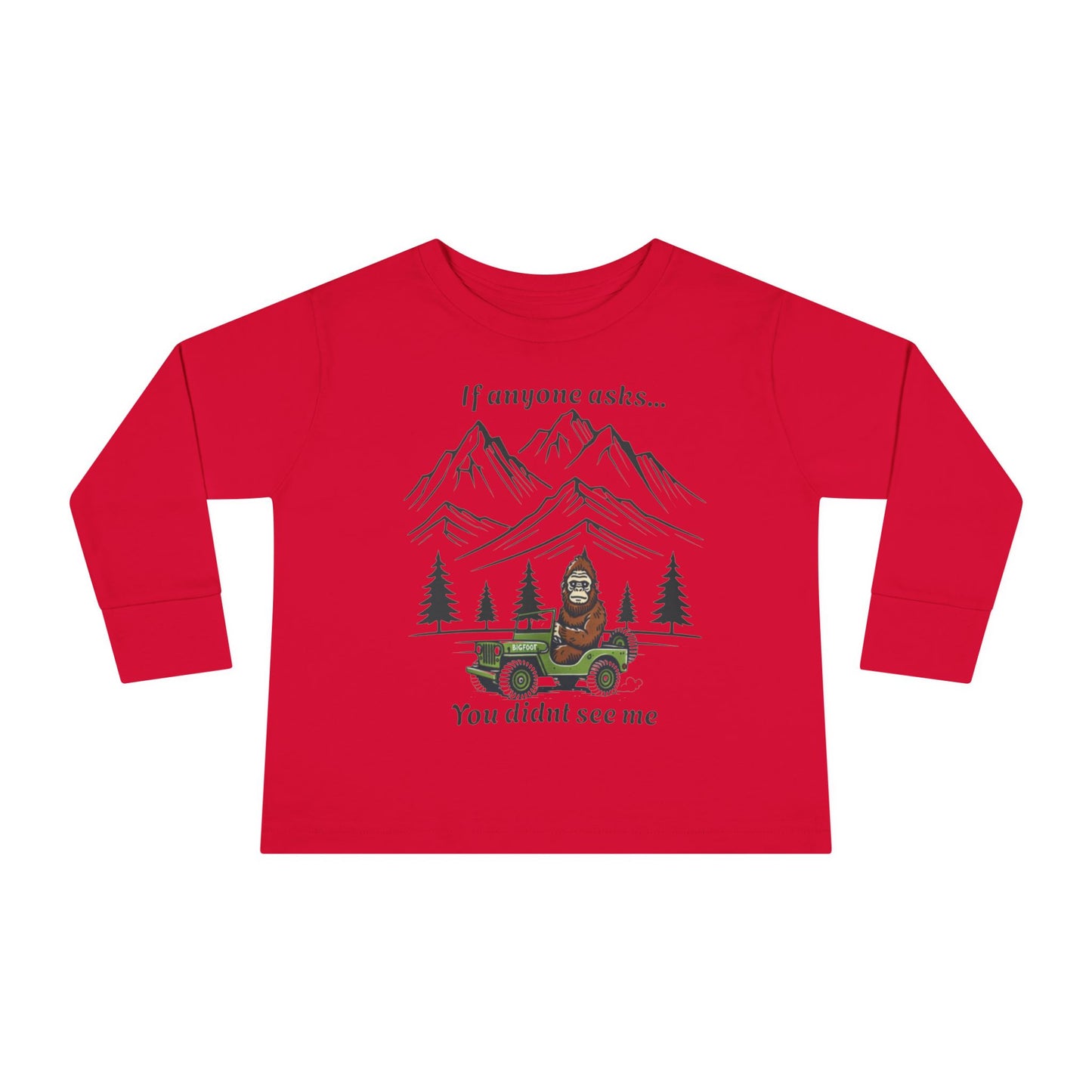 Bigfoot Spotted In A Jeep, You Didn't See Me, Cute Kids Long Sleeve Shirt