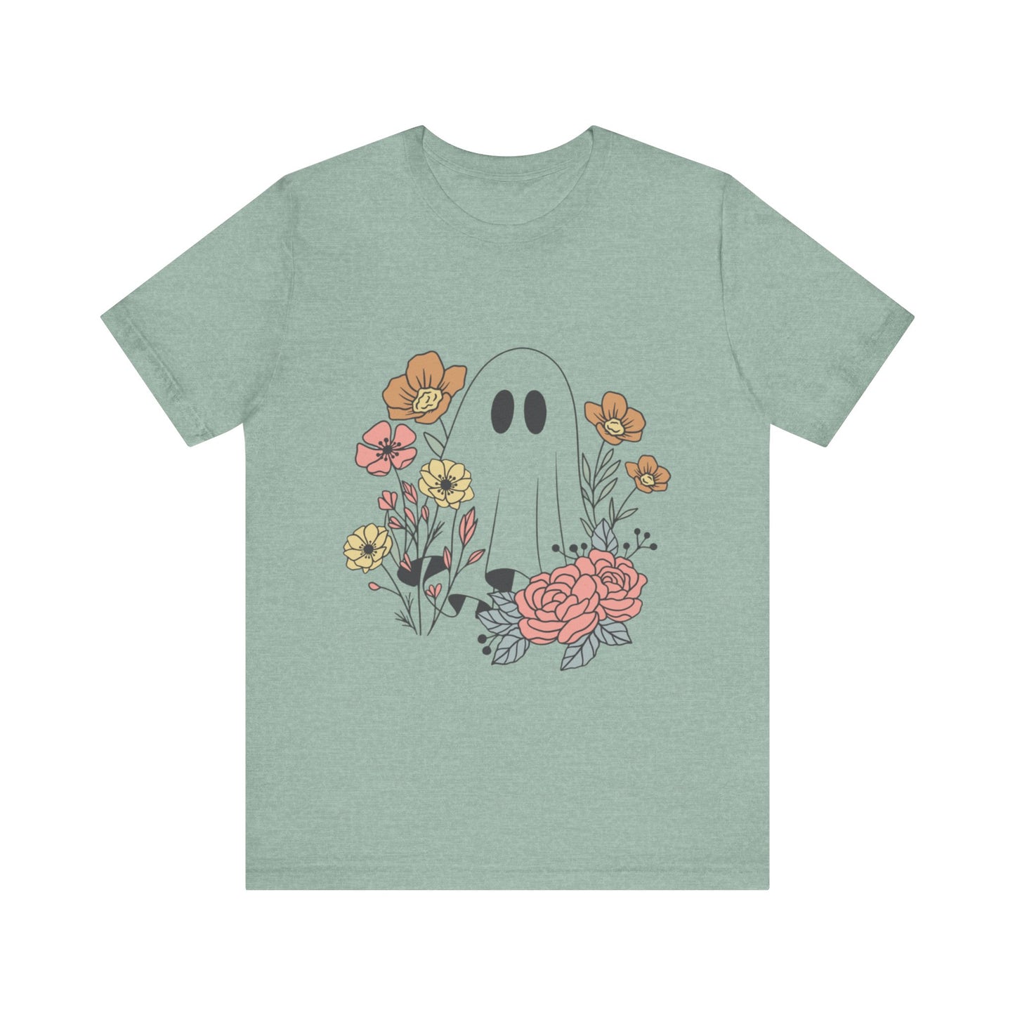 Ghost Hiding In A Flower Field Halloween Tee