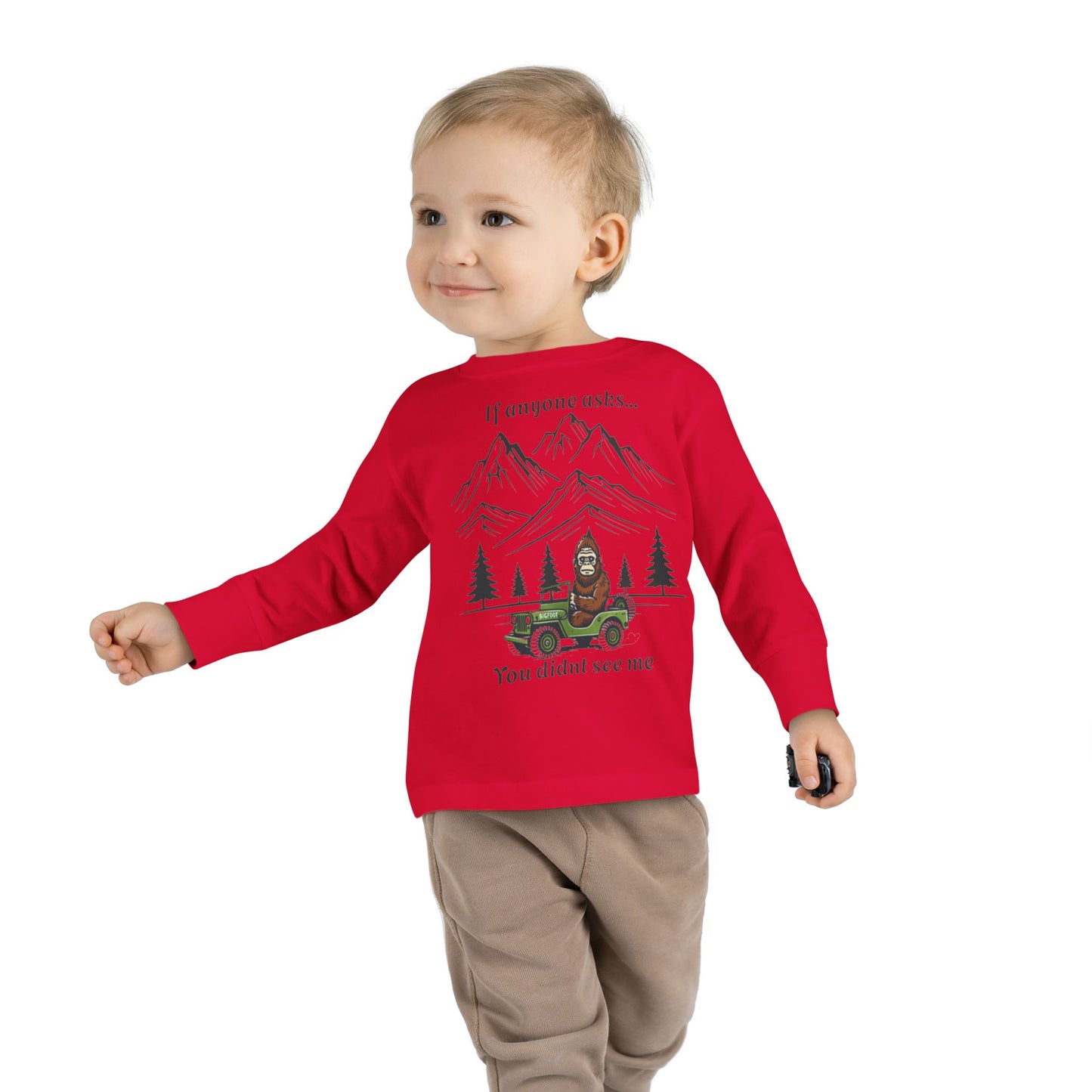 Bigfoot Spotted In A Jeep, You Didn't See Me, Cute Kids Long Sleeve Shirt