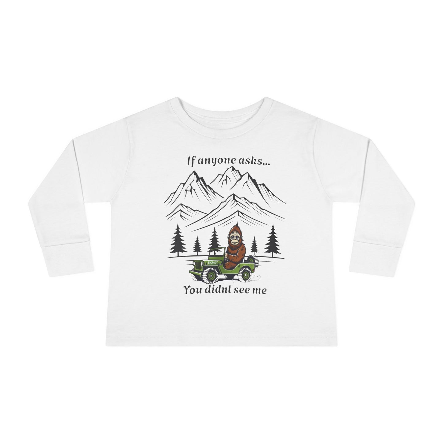 Bigfoot Spotted In A Jeep, You Didn't See Me, Cute Kids Long Sleeve Shirt