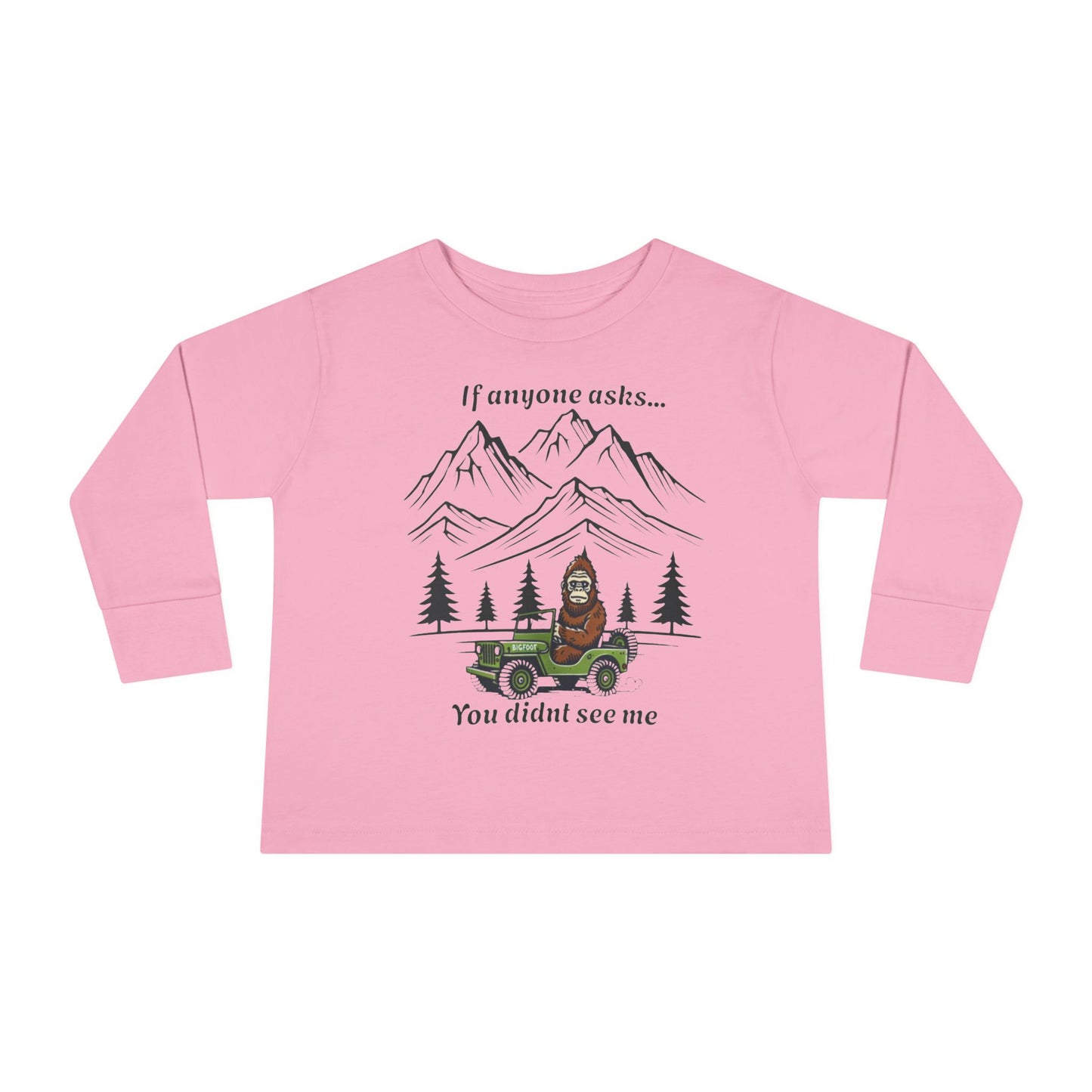 Bigfoot Spotted In A Jeep, You Didn't See Me, Cute Kids Long Sleeve Shirt