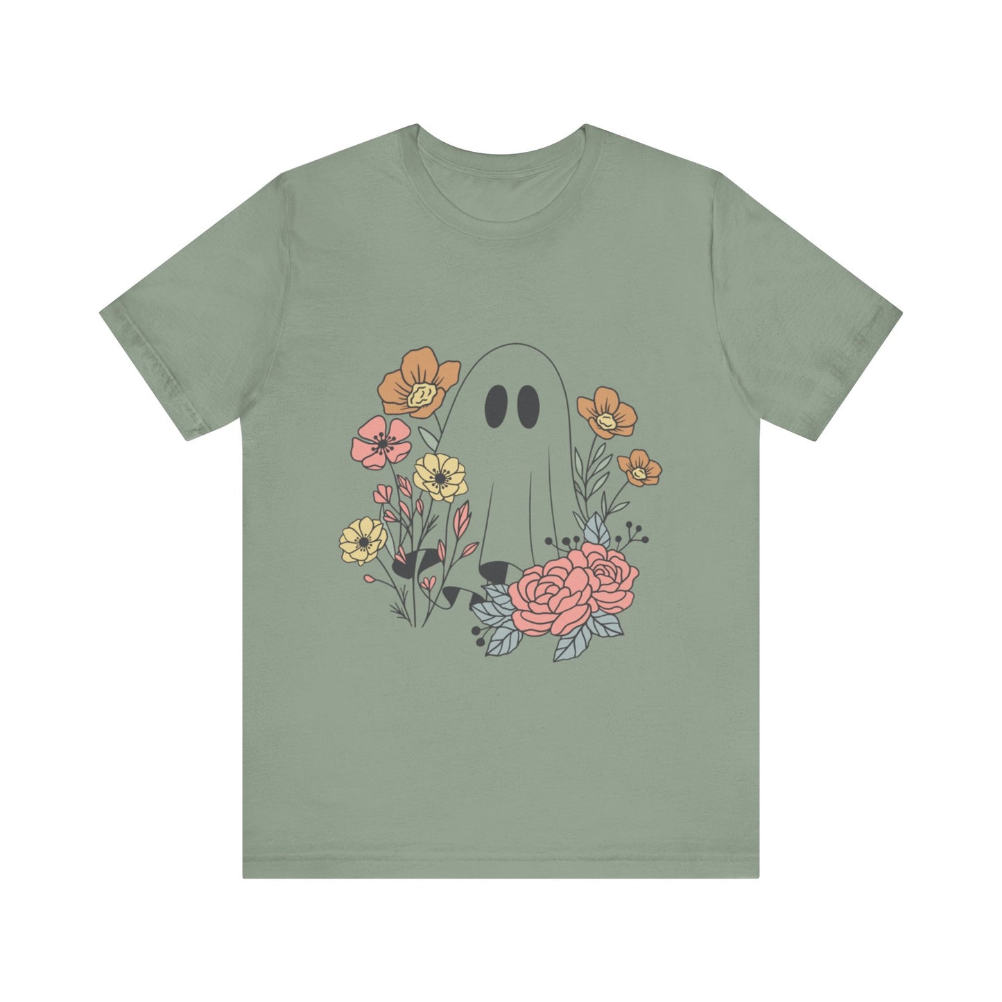 Ghost Hiding In A Flower Field Halloween Tee