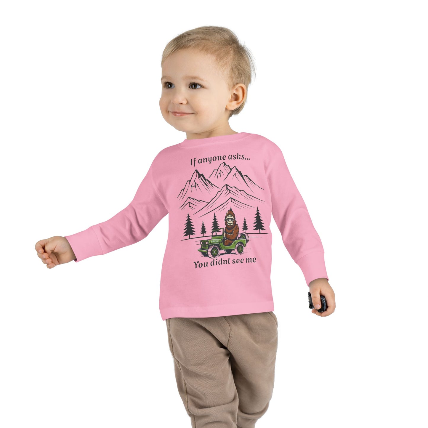Bigfoot Spotted In A Jeep, You Didn't See Me, Cute Kids Long Sleeve Shirt
