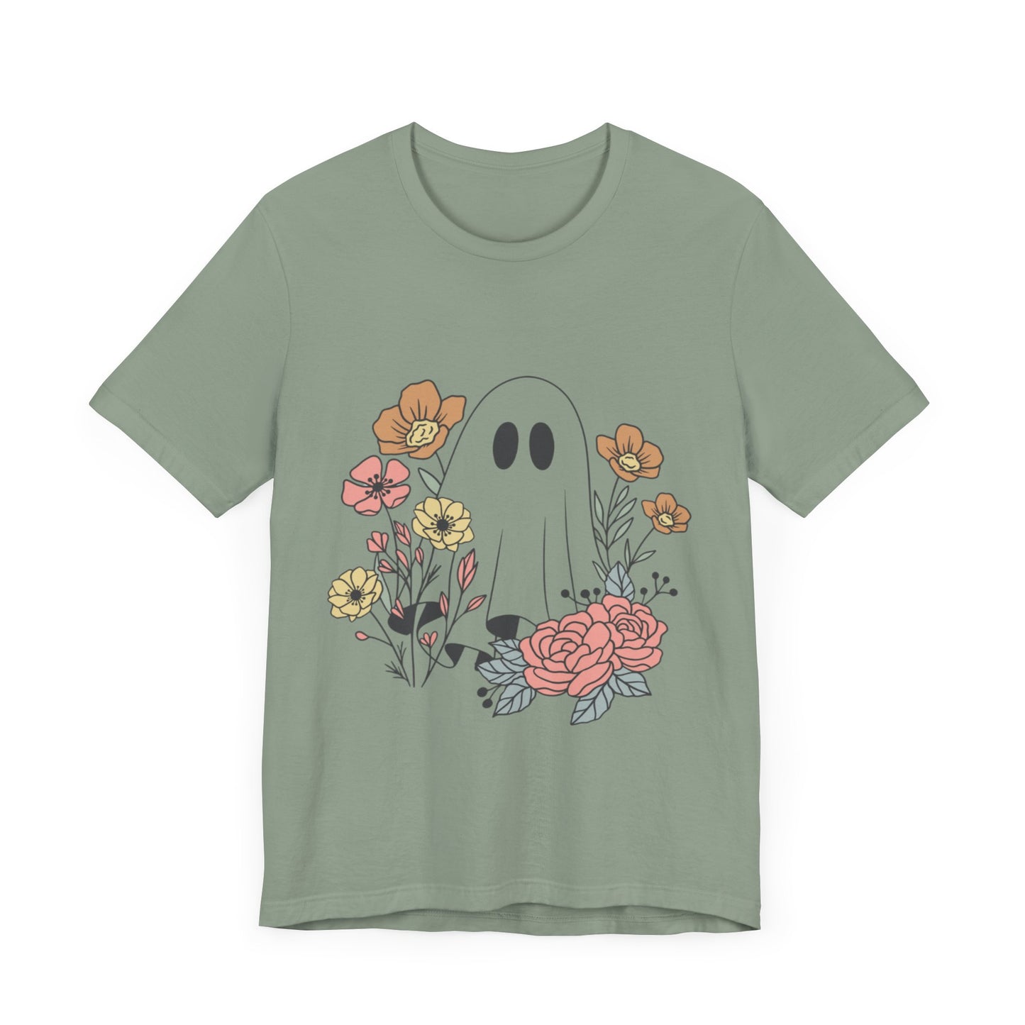 Ghost Hiding In A Flower Field Halloween Tee