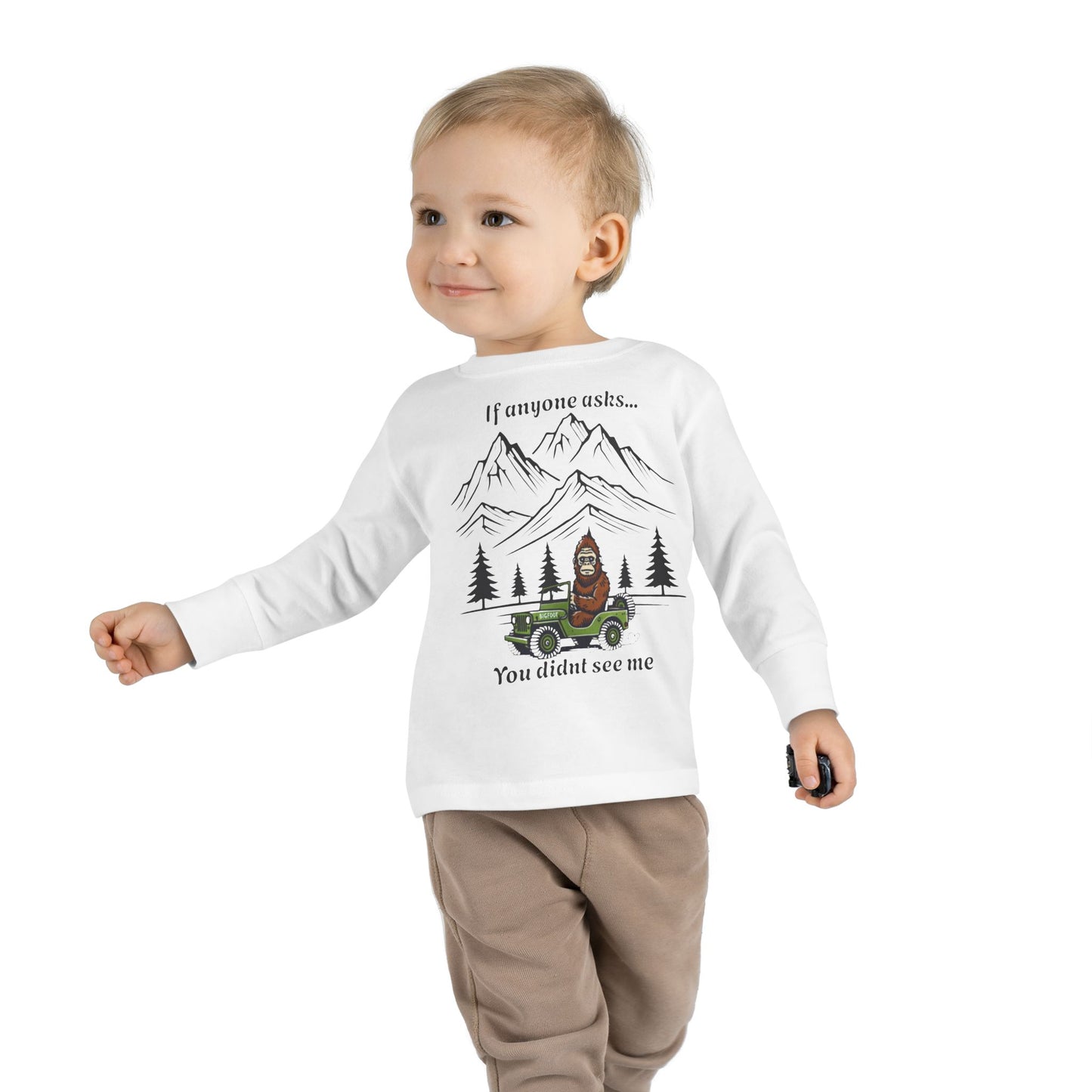 Bigfoot Spotted In A Jeep, You Didn't See Me, Cute Kids Long Sleeve Shirt