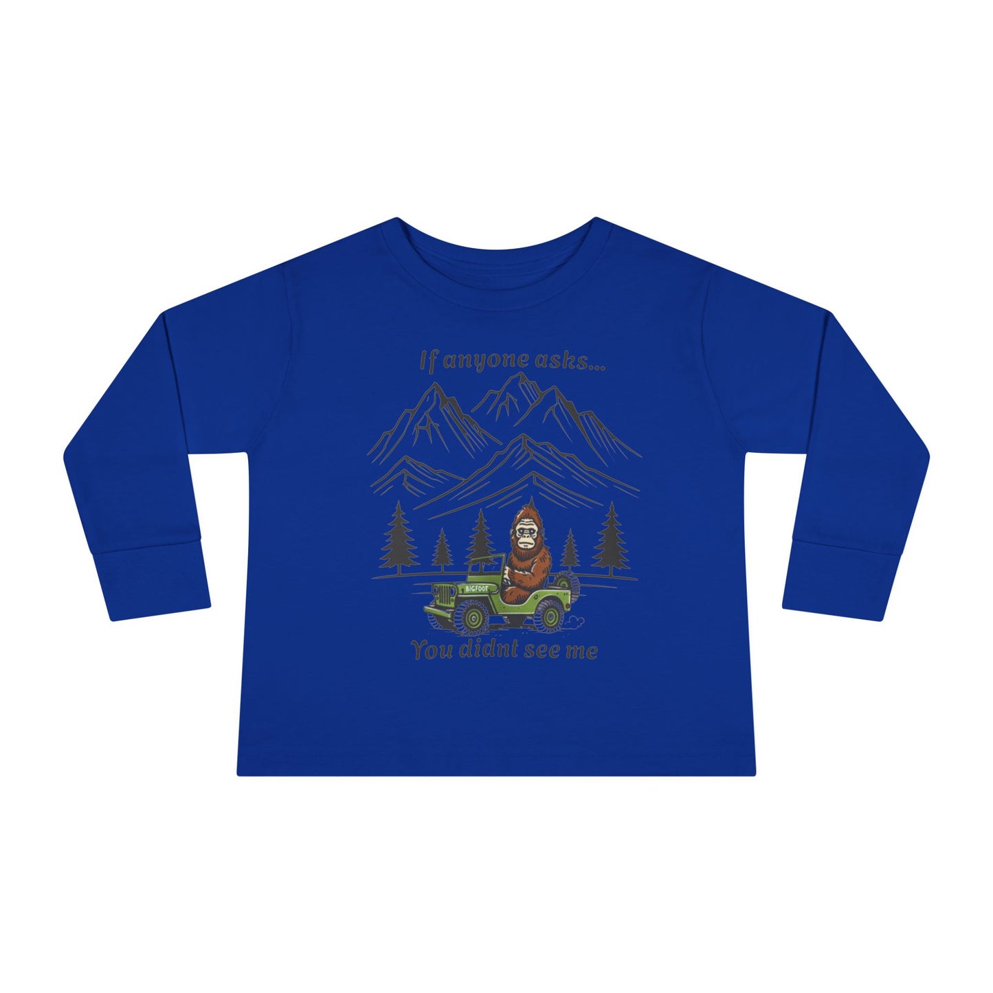 Bigfoot Spotted In A Jeep, You Didn't See Me, Cute Kids Long Sleeve Shirt