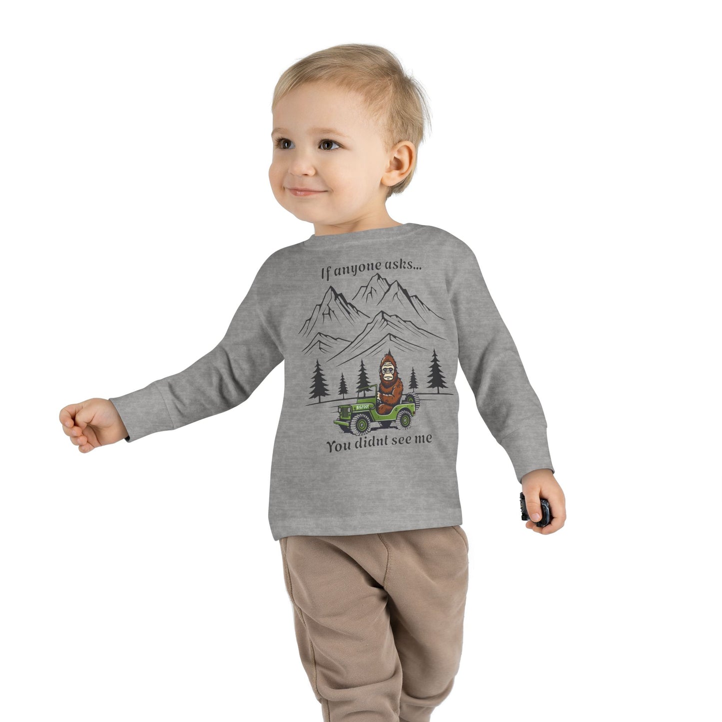 Bigfoot Spotted In A Jeep, You Didn't See Me, Cute Kids Long Sleeve Shirt