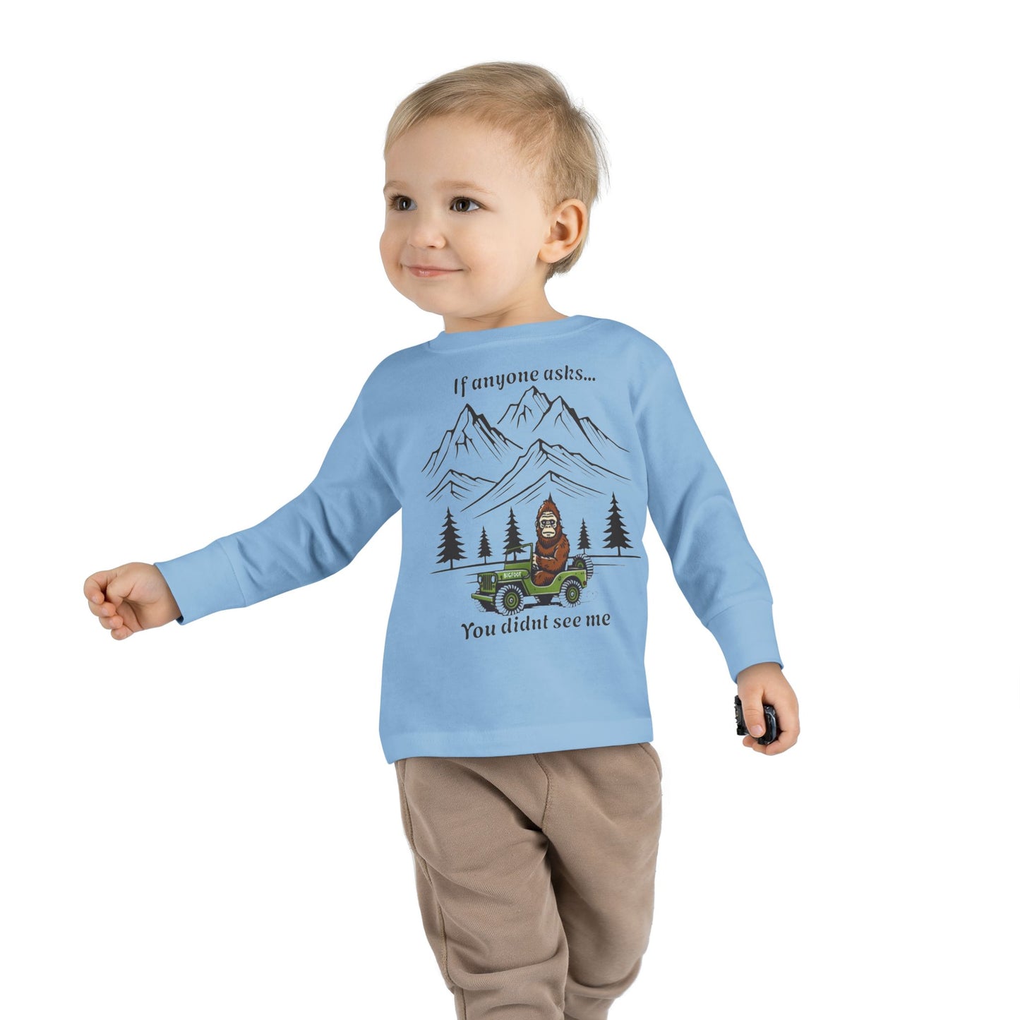 Bigfoot Spotted In A Jeep, You Didn't See Me, Cute Kids Long Sleeve Shirt