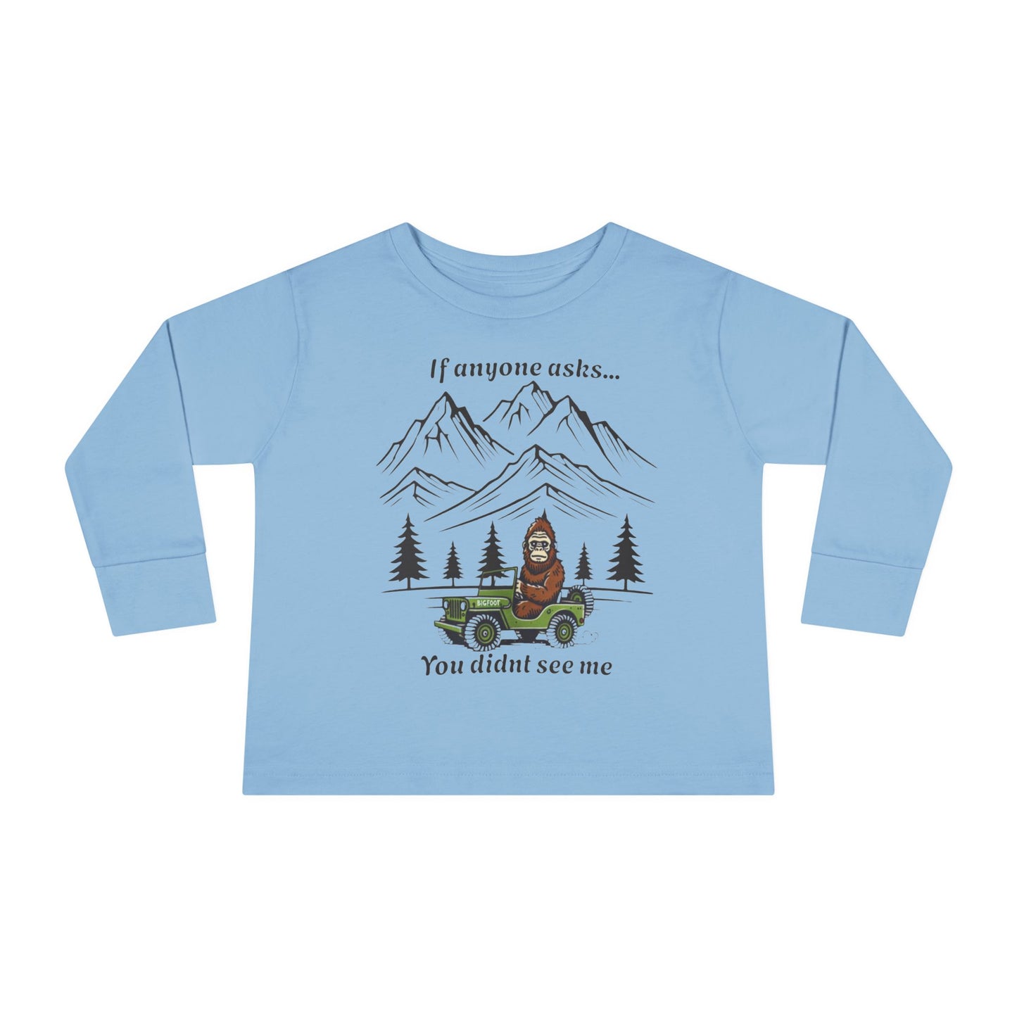 Bigfoot Spotted In A Jeep, You Didn't See Me, Cute Kids Long Sleeve Shirt