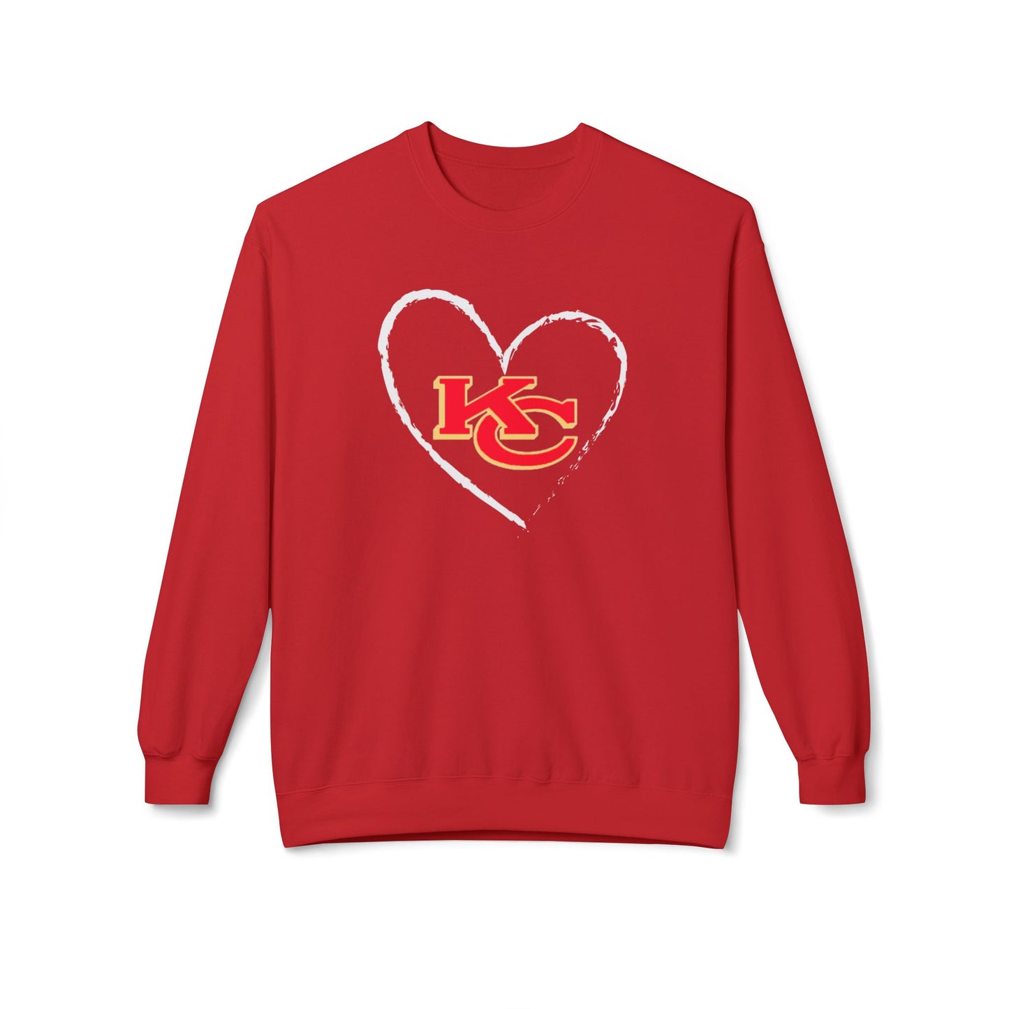 I Heart KC Overlapping Red And Yellow Letters Print Midweight Softstyle Fleece Crewneck Kansas City Sweatshirt