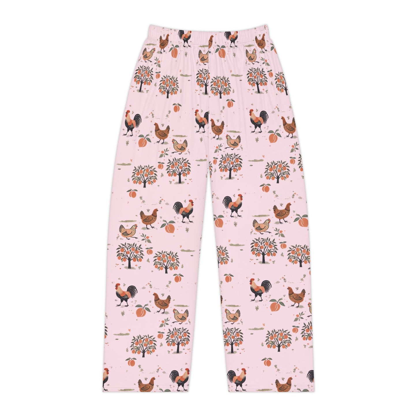 Chickens and Peaches Women's Pajama Pants - Cute Animal Print Sleepwear, Farmhouse Style Lounge Bottoms, Comfy Nightwear, Chicken Lover