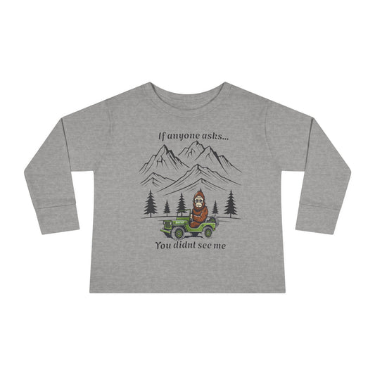 Bigfoot Spotted In A Jeep, You Didn't See Me, Cute Kids Long Sleeve Shirt