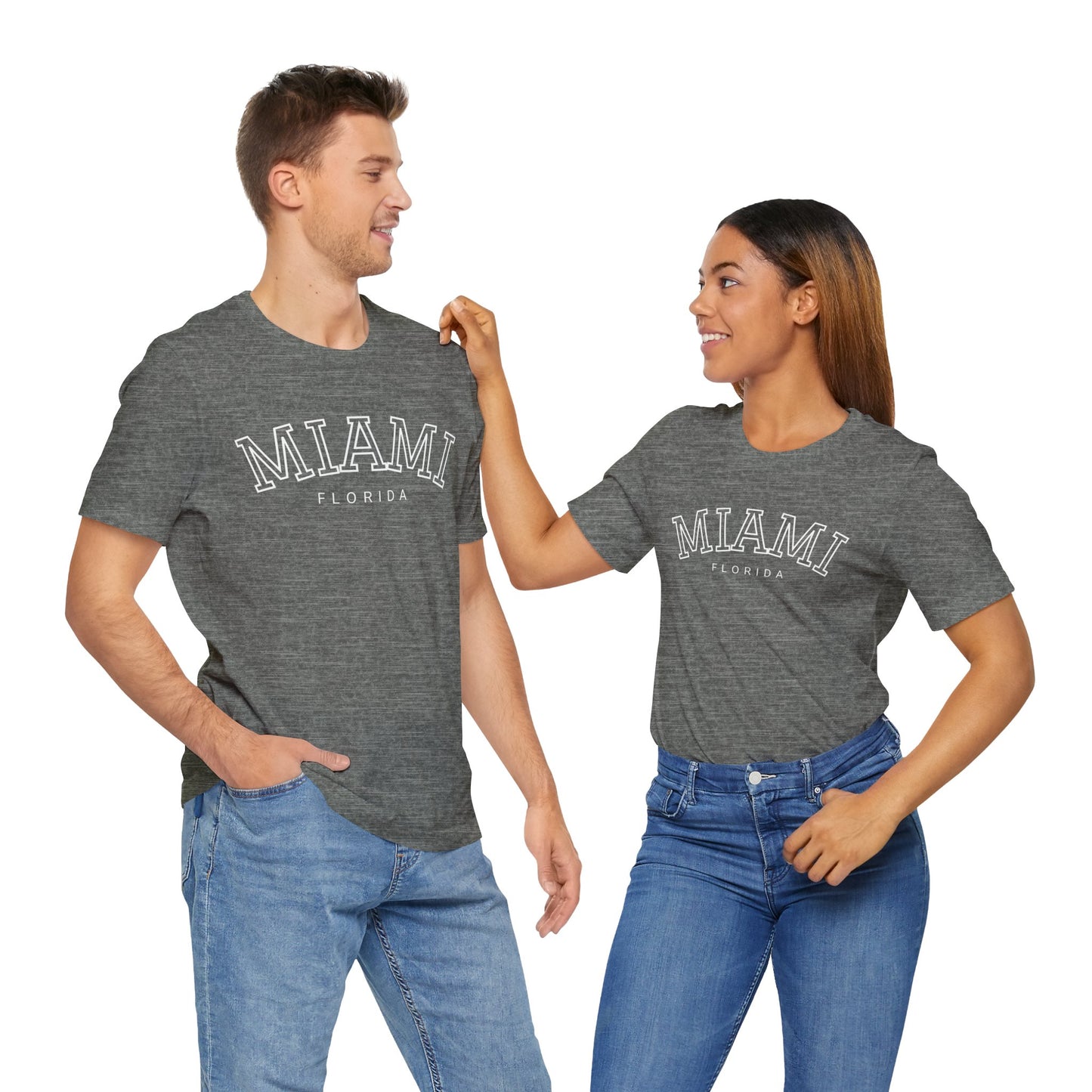 Vintage Miami Florida Graphic Tee, Unisex Jersey Short Sleeve T-Shirt, Letter Print Tops, Retro Souvenir Shirt, Beach Vacation Clothing