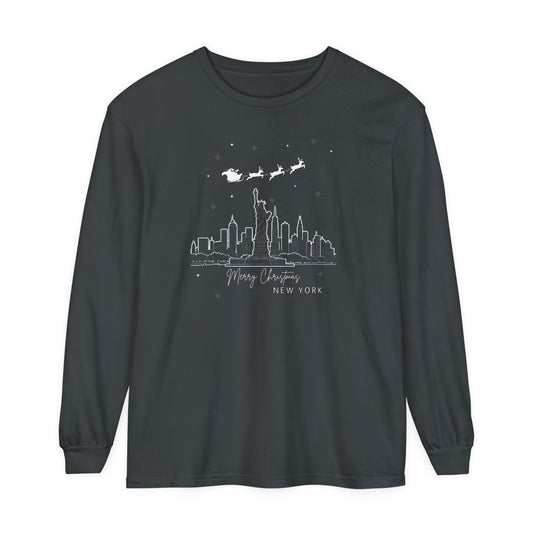 Adult Long Sleeve Tee Merry Christmas New York City