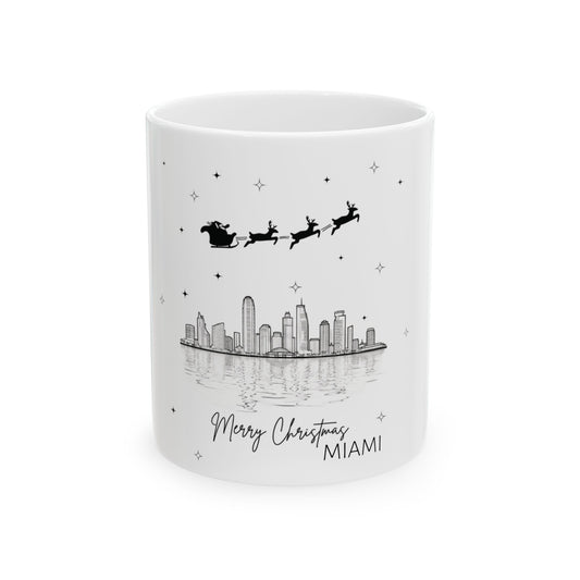 Merry Christmas Miami Florida Ceramic Mug, (11oz, 15oz)