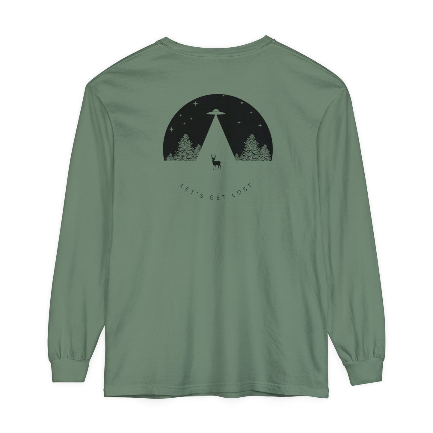 Adult Long Sleeve Tee Let's Get Lost UFO In The Woods in Comfort Colors