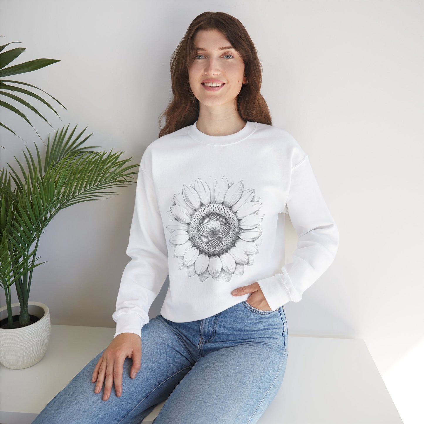 Vintage Drawn Sunflower Sweatshirt, Floral Crewneck Jumper, Retro Flower Pullover, Cozy Floral Sweater