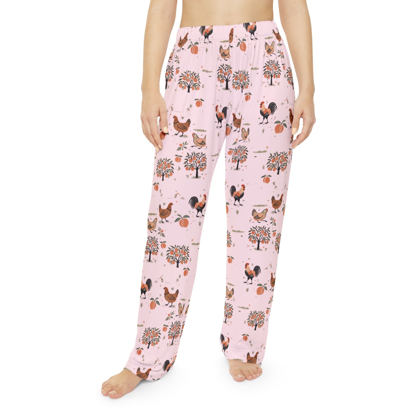 Chickens and Peaches Women's Pajama Pants - Cute Animal Print Sleepwear, Farmhouse Style Lounge Bottoms, Comfy Nightwear, Chicken Lover