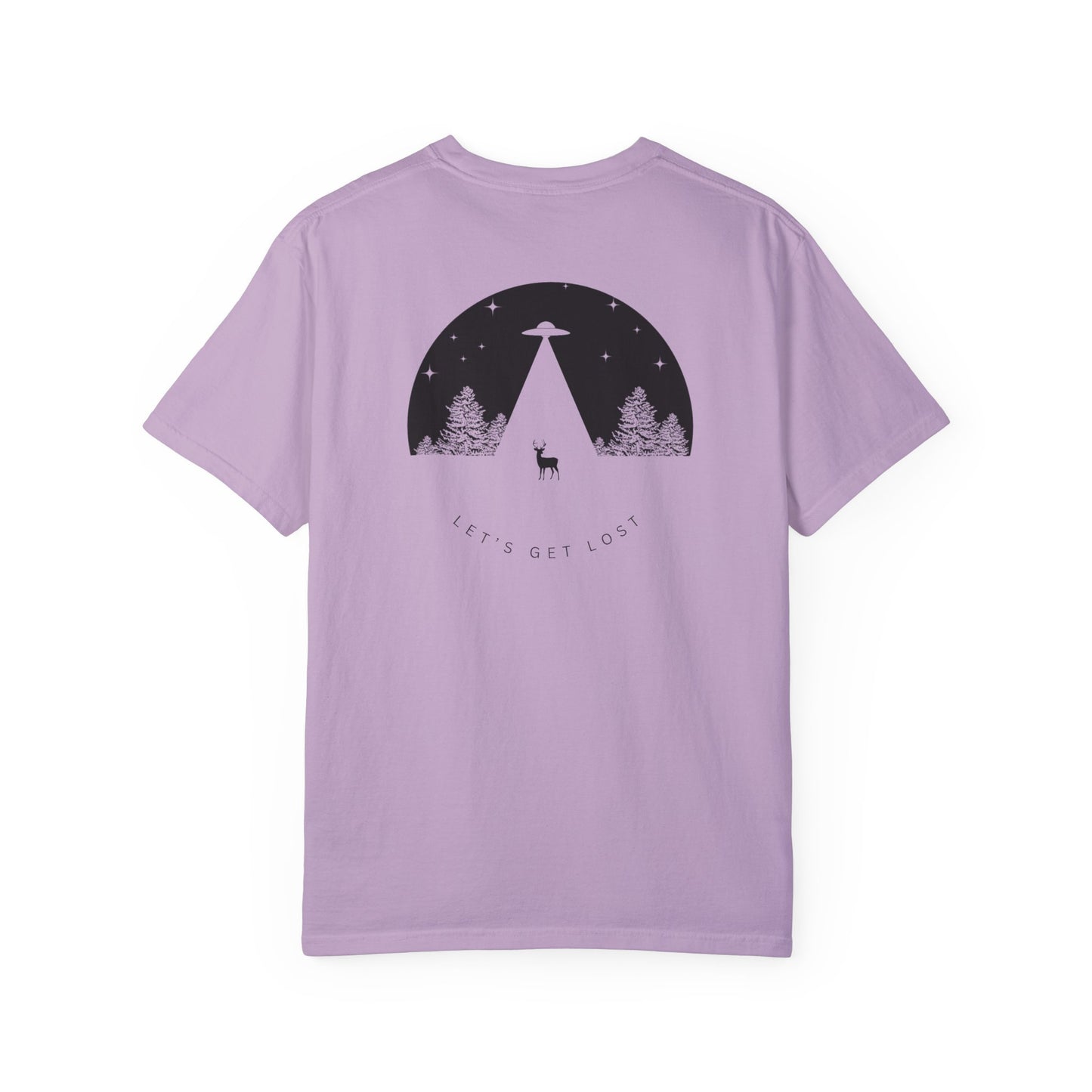 Adult Short Sleeve Tee Let's Get Lost UFO In The Woods in Comfort Colors