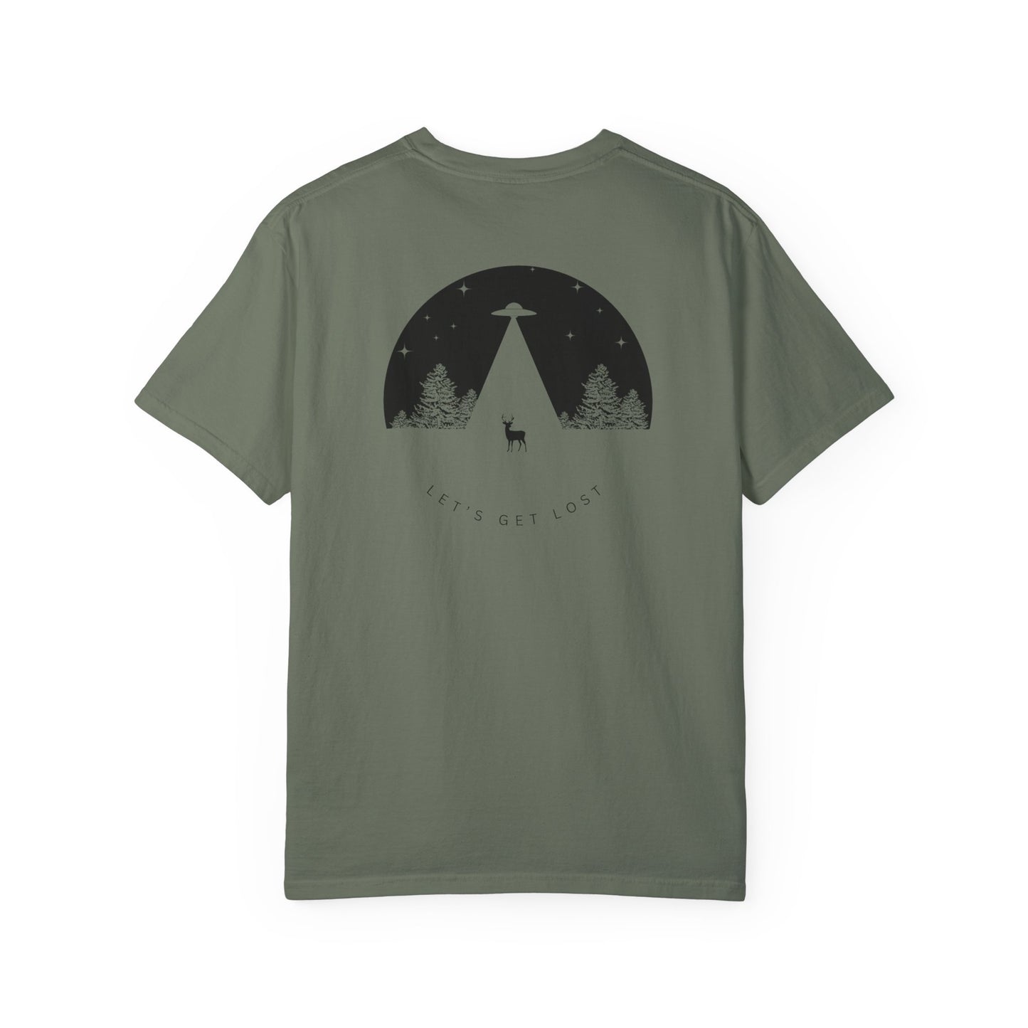 Adult Short Sleeve Tee Let's Get Lost UFO In The Woods in Comfort Colors