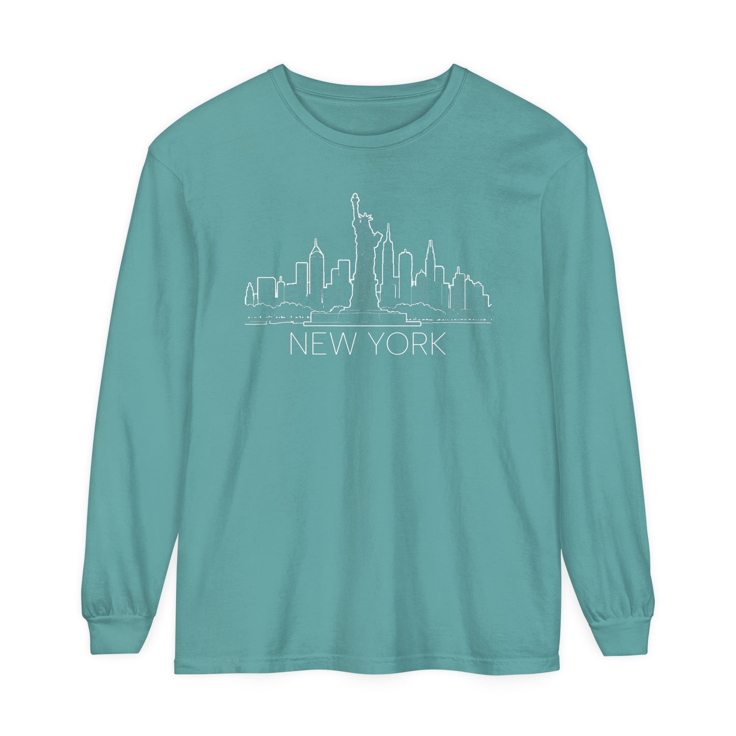 Adult Long Sleeve Tee Vintage New York City Skyline Outline