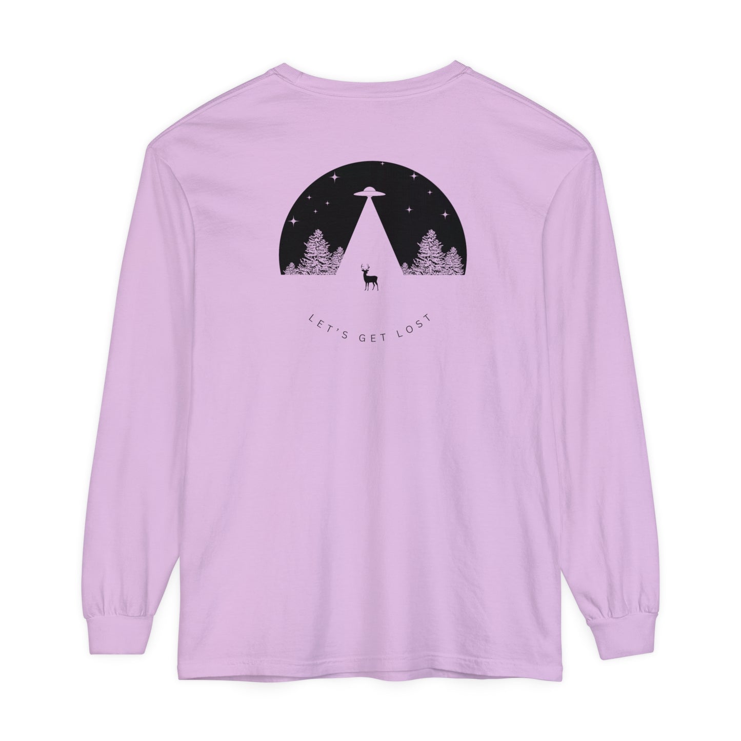 Adult Long Sleeve Tee Let's Get Lost UFO In The Woods in Comfort Colors