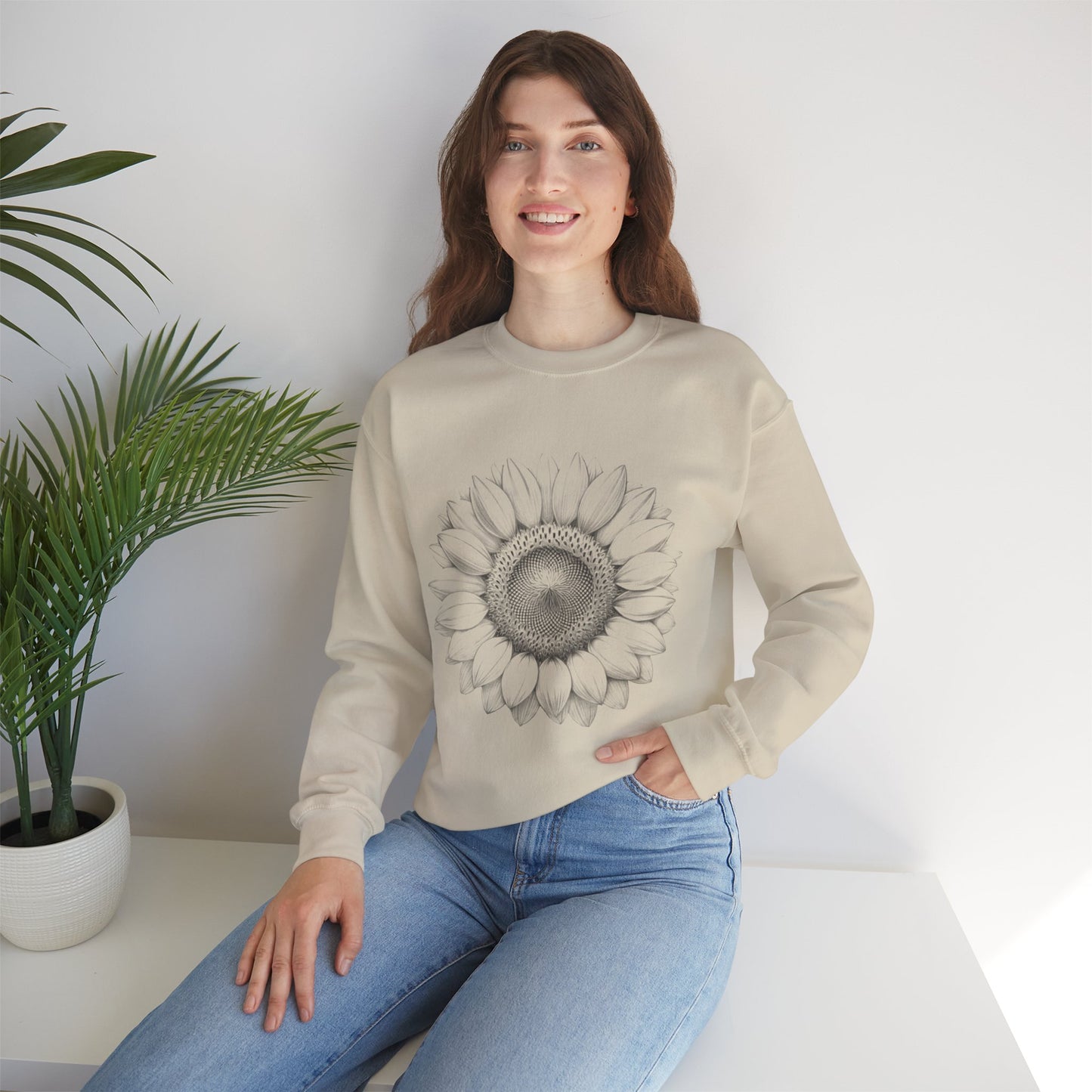 Vintage Drawn Sunflower Sweatshirt, Floral Crewneck Jumper, Retro Flower Pullover, Cozy Floral Sweater