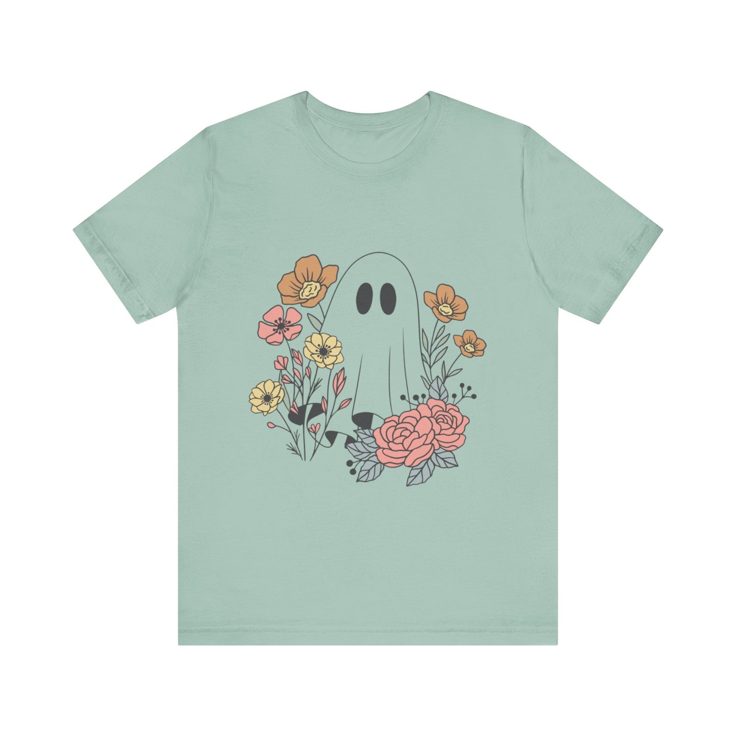 Ghost Hiding In A Flower Field Halloween Tee