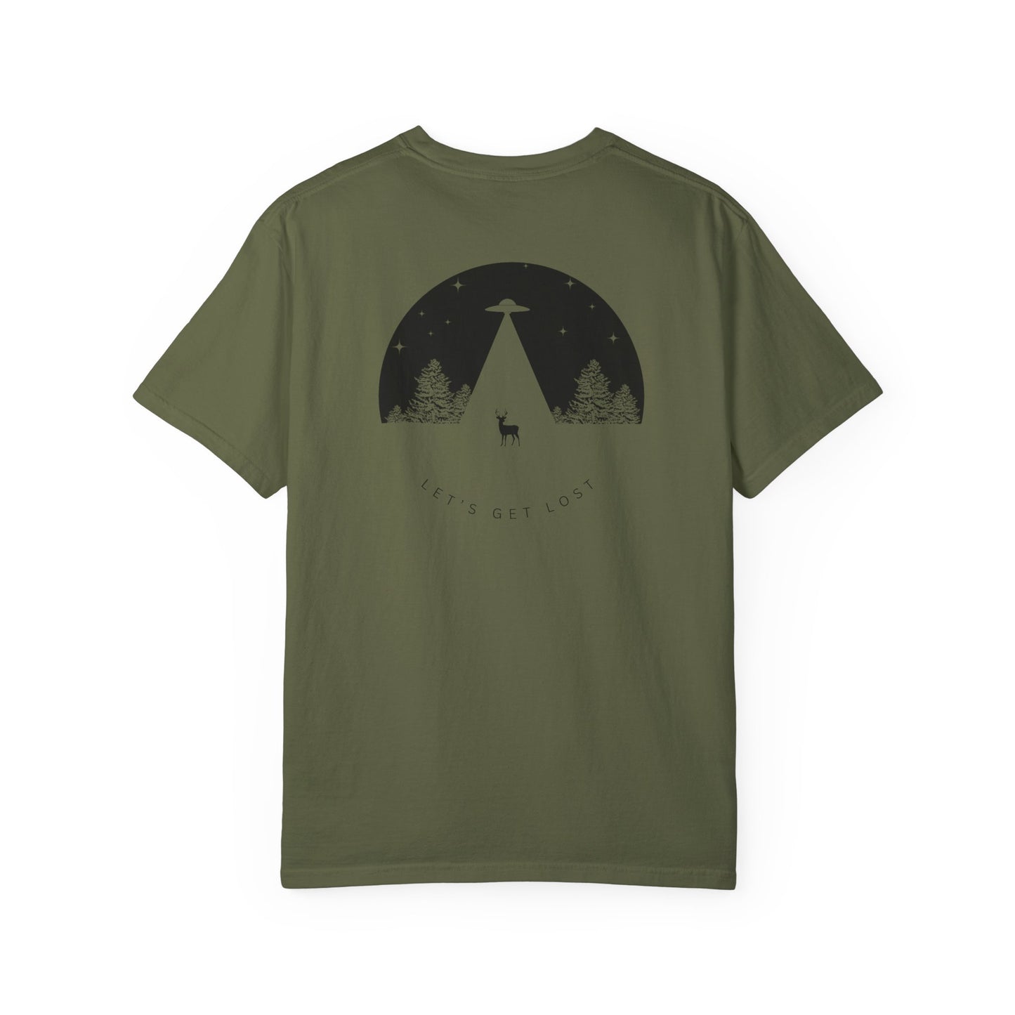 Adult Short Sleeve Tee Let's Get Lost UFO In The Woods in Comfort Colors