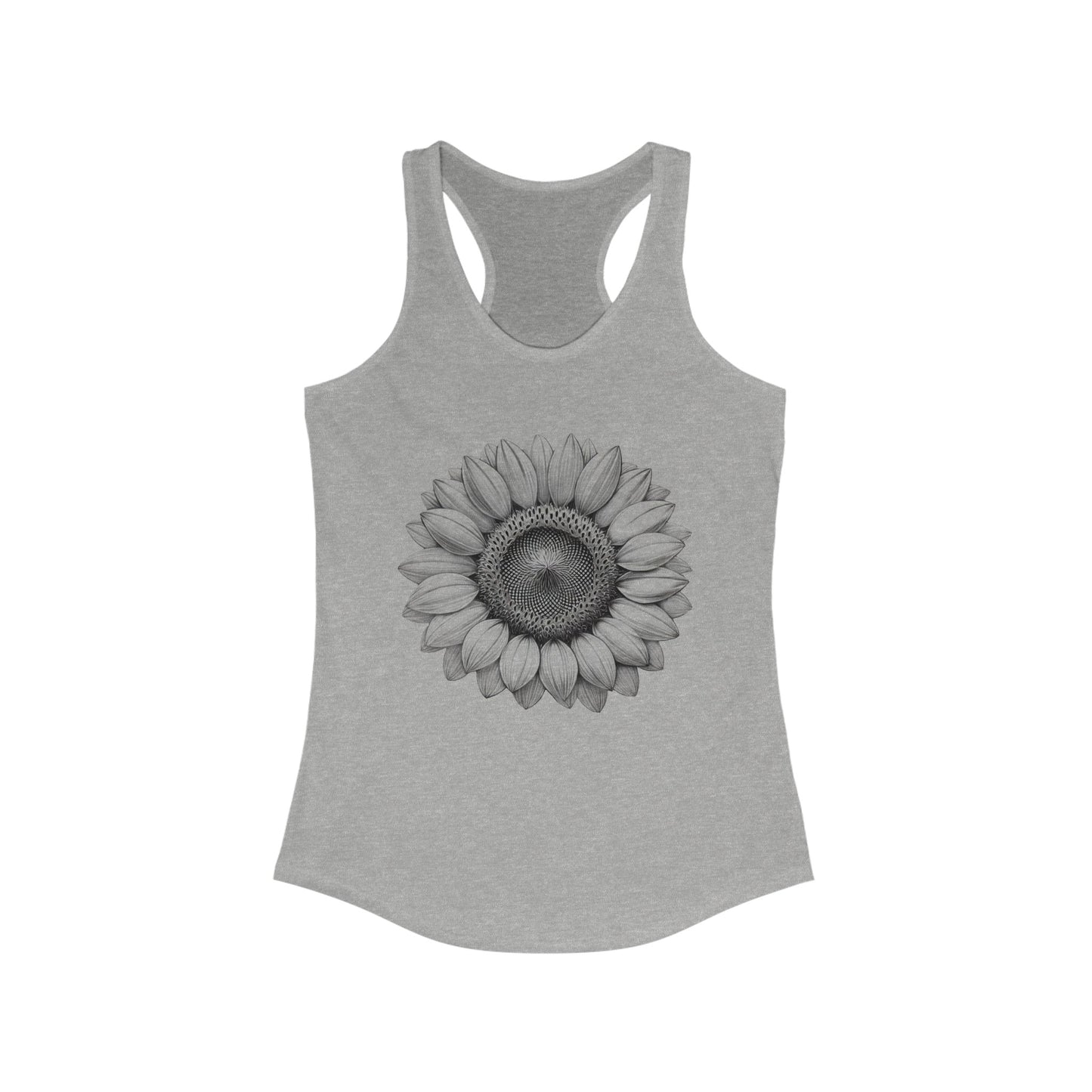 Vintage Drawn Sunflower Tank, Women's Tank Top, Summer Flower Floral Racerback Shirt, Retro Floral Blouse