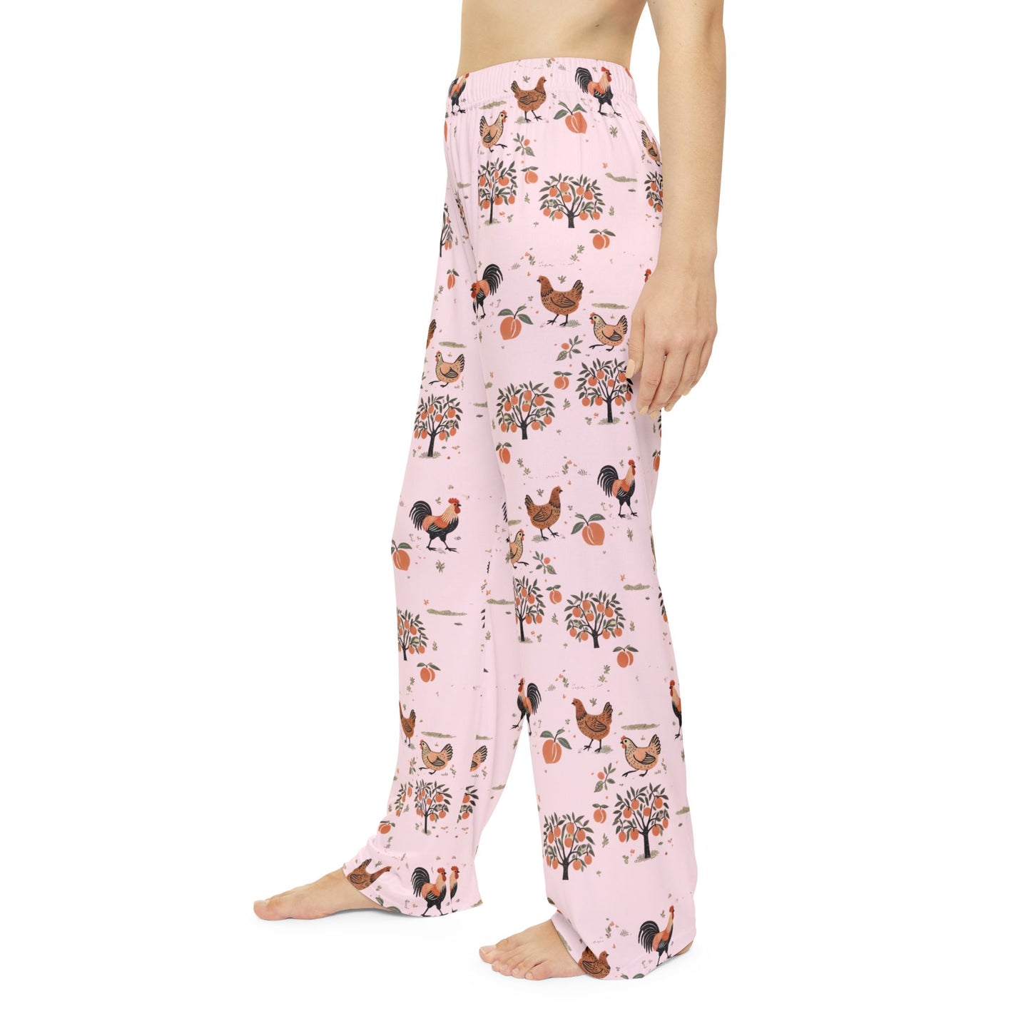 Chickens and Peaches Women's Pajama Pants - Cute Animal Print Sleepwear, Farmhouse Style Lounge Bottoms, Comfy Nightwear, Chicken Lover