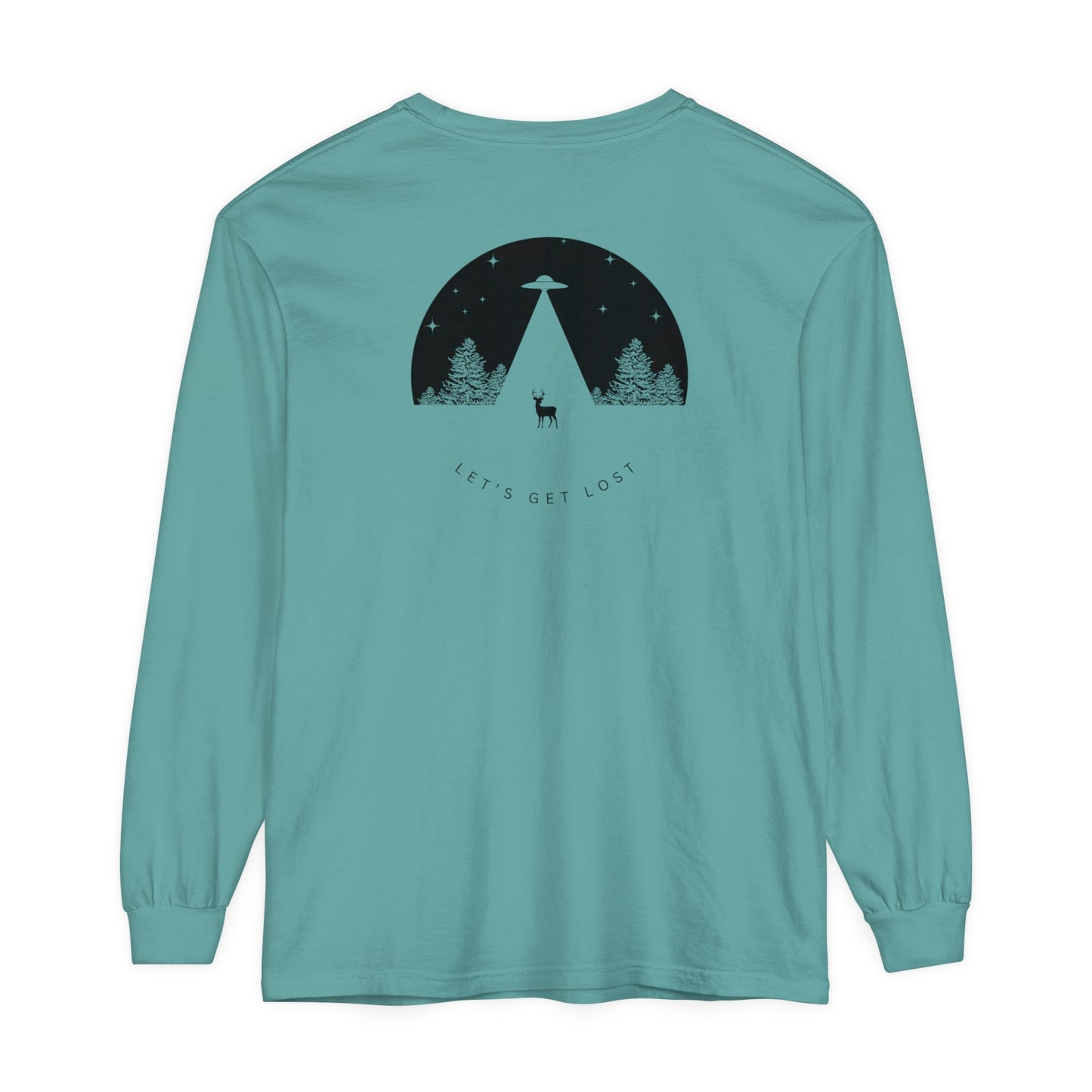 Adult Long Sleeve Tee Let's Get Lost UFO In The Woods in Comfort Colors