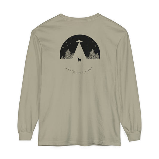 Adult Long Sleeve Tee Let's Get Lost UFO In The Woods in Comfort Colors