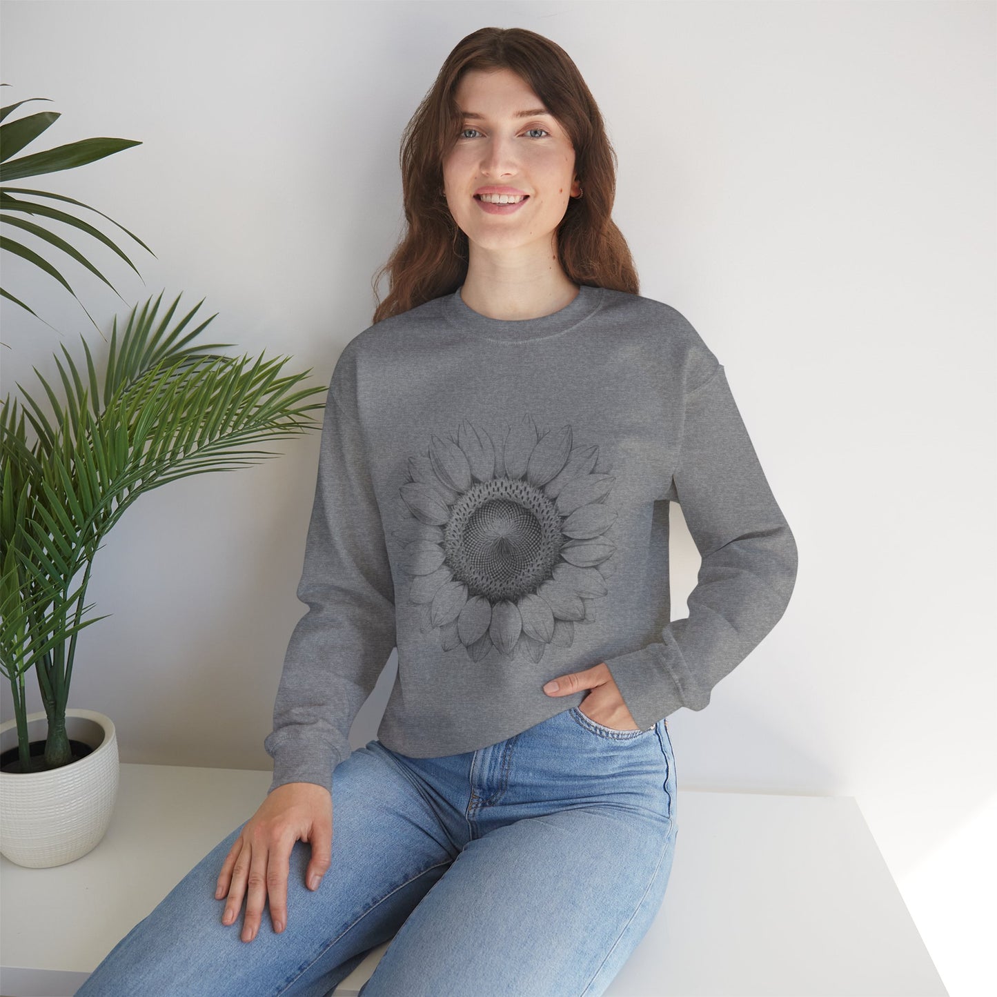 Vintage Drawn Sunflower Sweatshirt, Floral Crewneck Jumper, Retro Flower Pullover, Cozy Floral Sweater