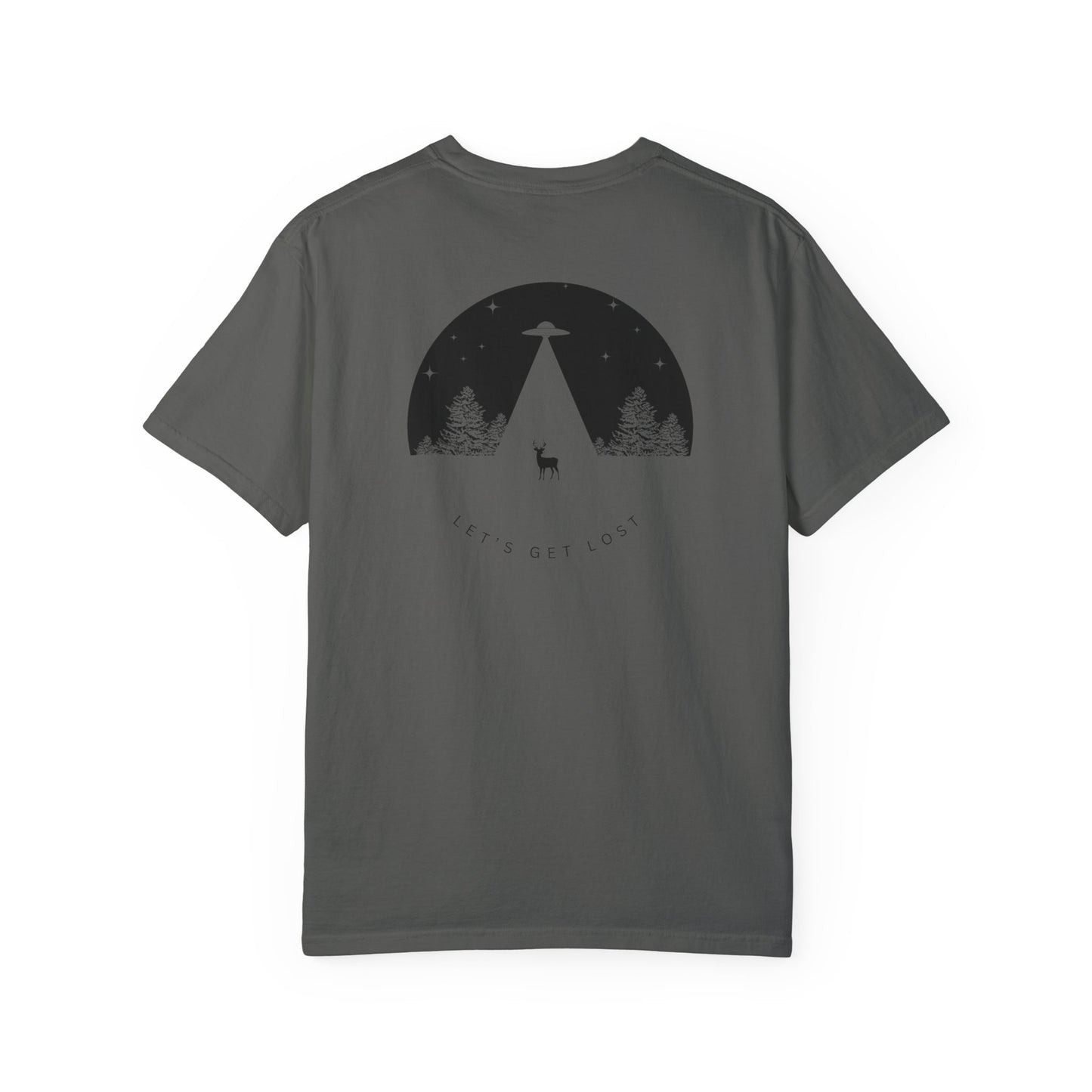 Adult Short Sleeve Tee Let's Get Lost UFO In The Woods in Comfort Colors