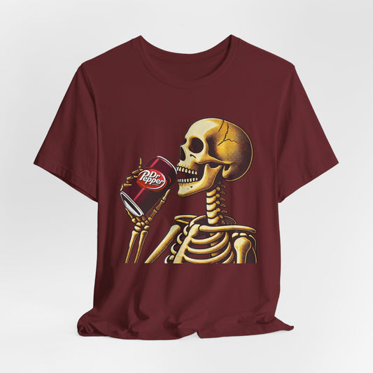 Halloween Skeleton Drinking Dr Pepper T-Shirt, Costume Tee, Spooky Bones Shirt, Funny Halloween Top, Halloween Party Wear