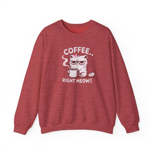 Adult Sweatshirt Grumpy Cat Needs Coffee Right Meow! Coquette Bow Style, Funny and Cute Pullover