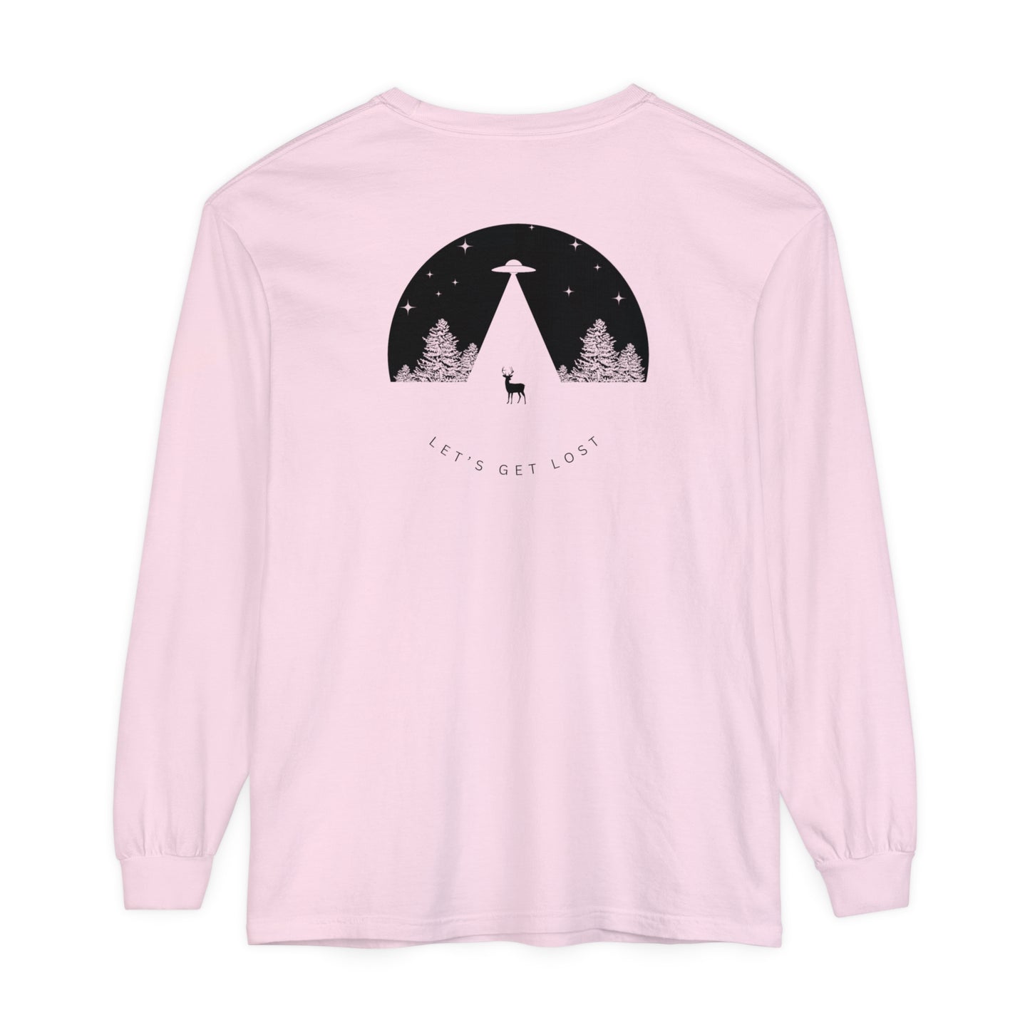 Adult Long Sleeve Tee Let's Get Lost UFO In The Woods in Comfort Colors