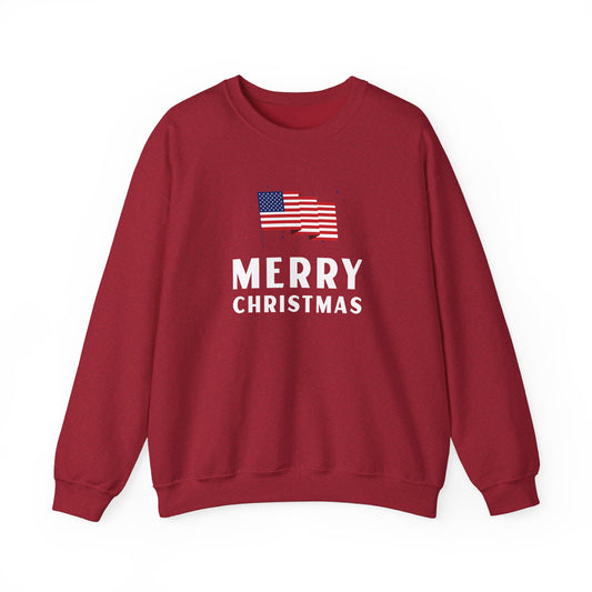 Adult Sweatshirt Merry Christmas American Flag