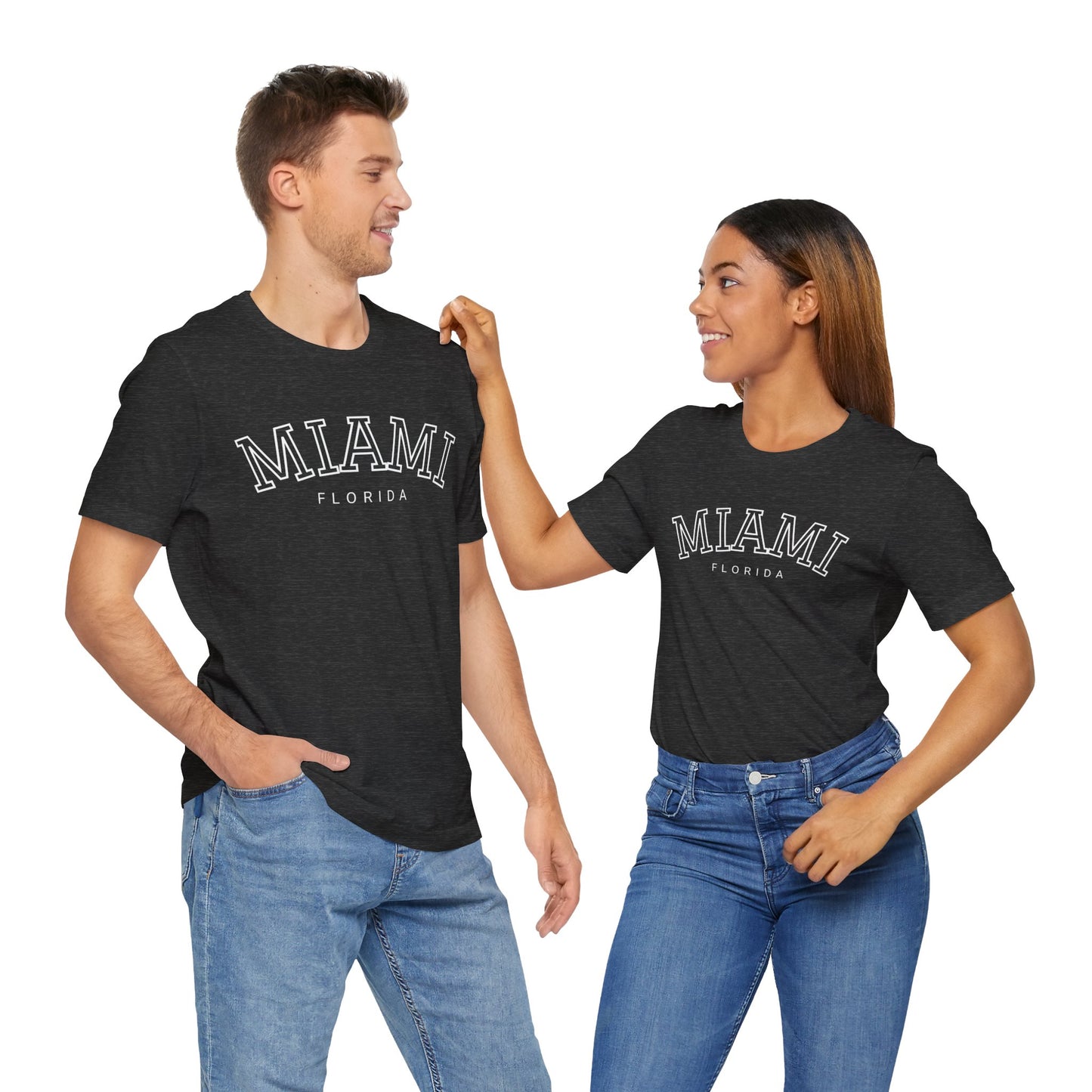 Vintage Miami Florida Graphic Tee, Unisex Jersey Short Sleeve T-Shirt, Letter Print Tops, Retro Souvenir Shirt, Beach Vacation Clothing