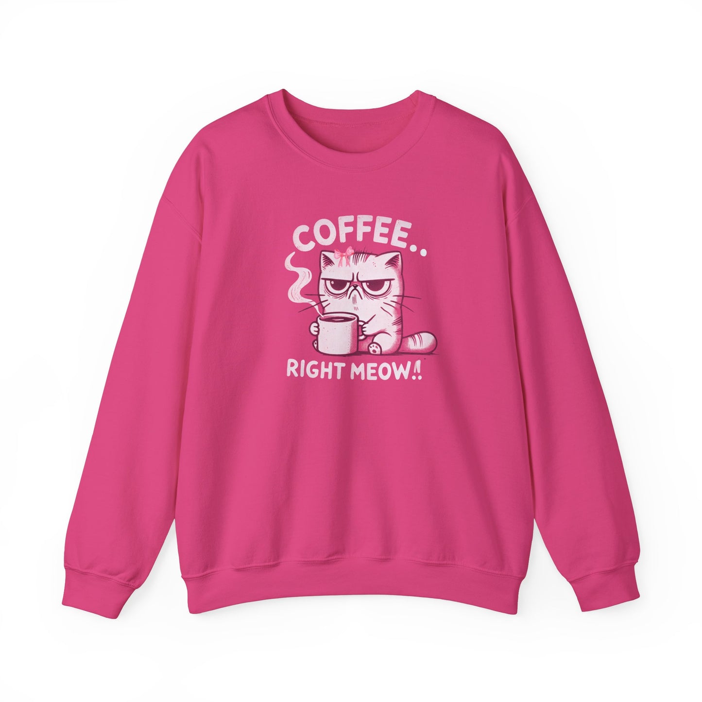 Adult Sweatshirt Grumpy Cat Needs Coffee Right Meow! Coquette Bow Style, Funny and Cute Pullover