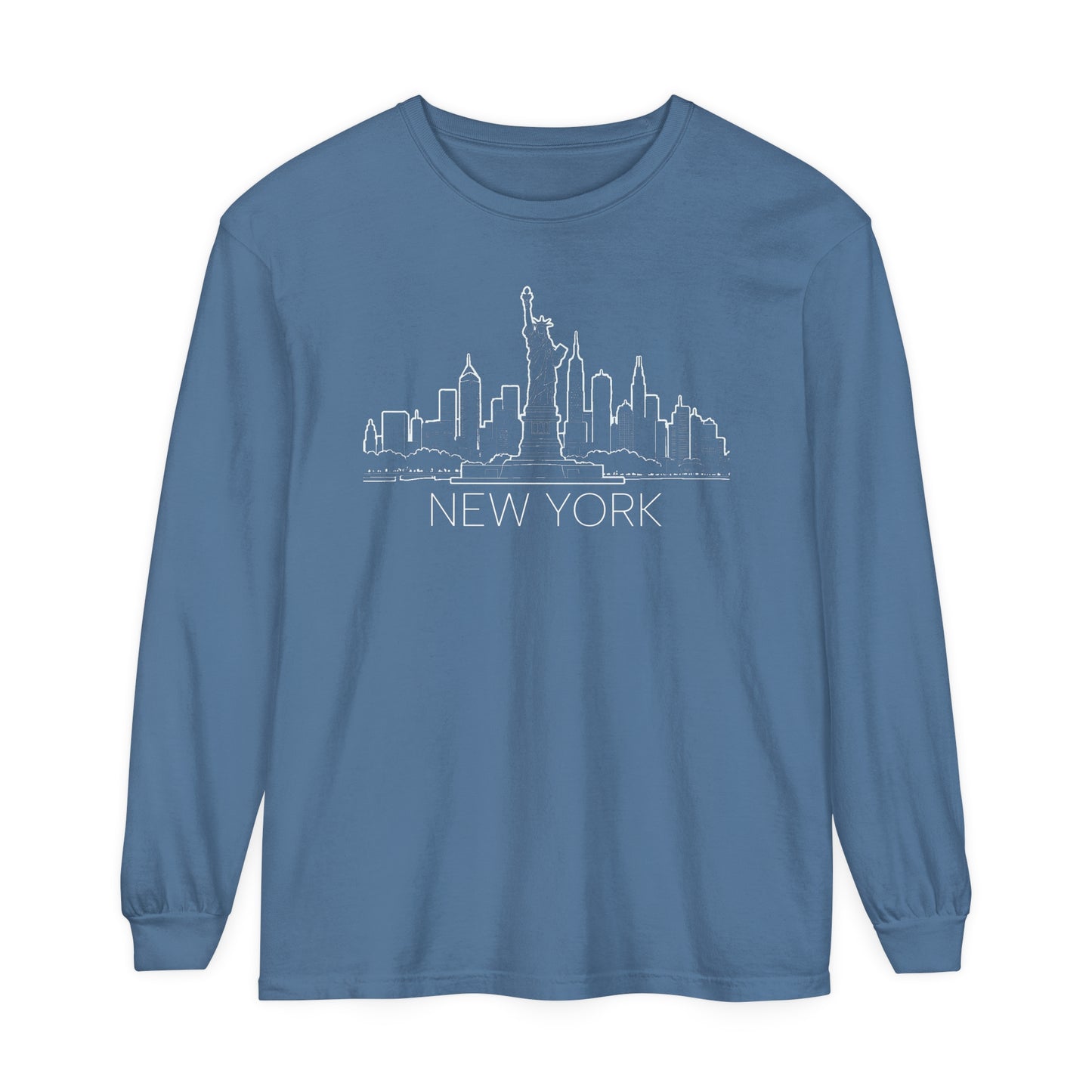 Adult Long Sleeve Tee Vintage New York City Skyline Outline