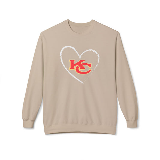 I Heart KC Overlapping Red And Yellow Letters Print Midweight Softstyle Fleece Crewneck Kansas City Sweatshirt