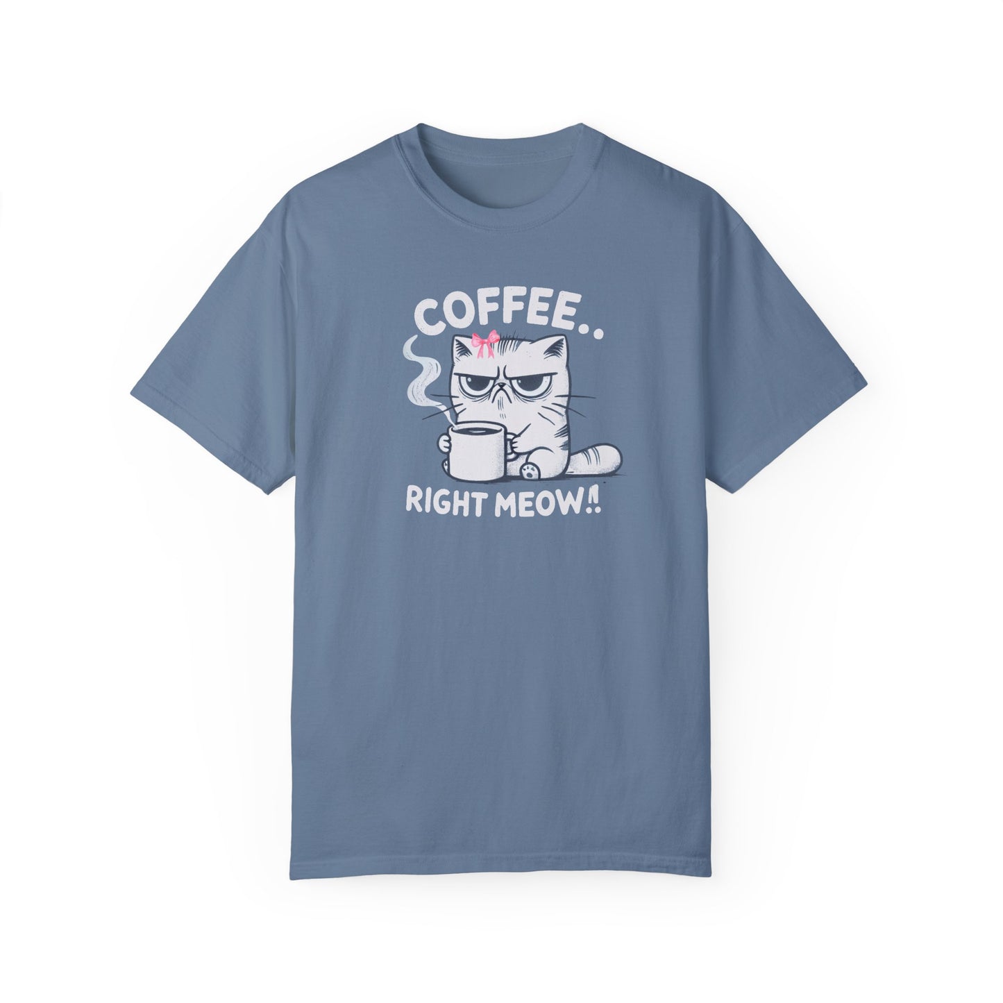 Adult Short Sleeve Grumpy Cat Needs Coffee Right Meow! Coquette Bow Style, Funny and Cute Tee