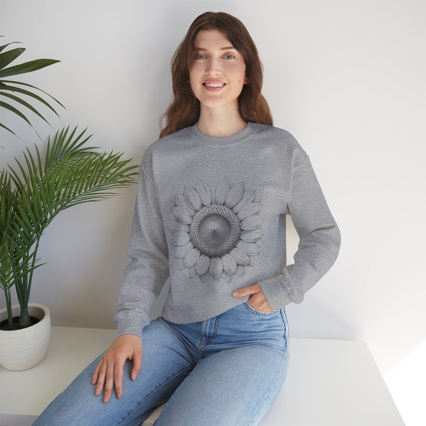 Vintage Drawn Sunflower Sweatshirt, Floral Crewneck Jumper, Retro Flower Pullover, Cozy Floral Sweater